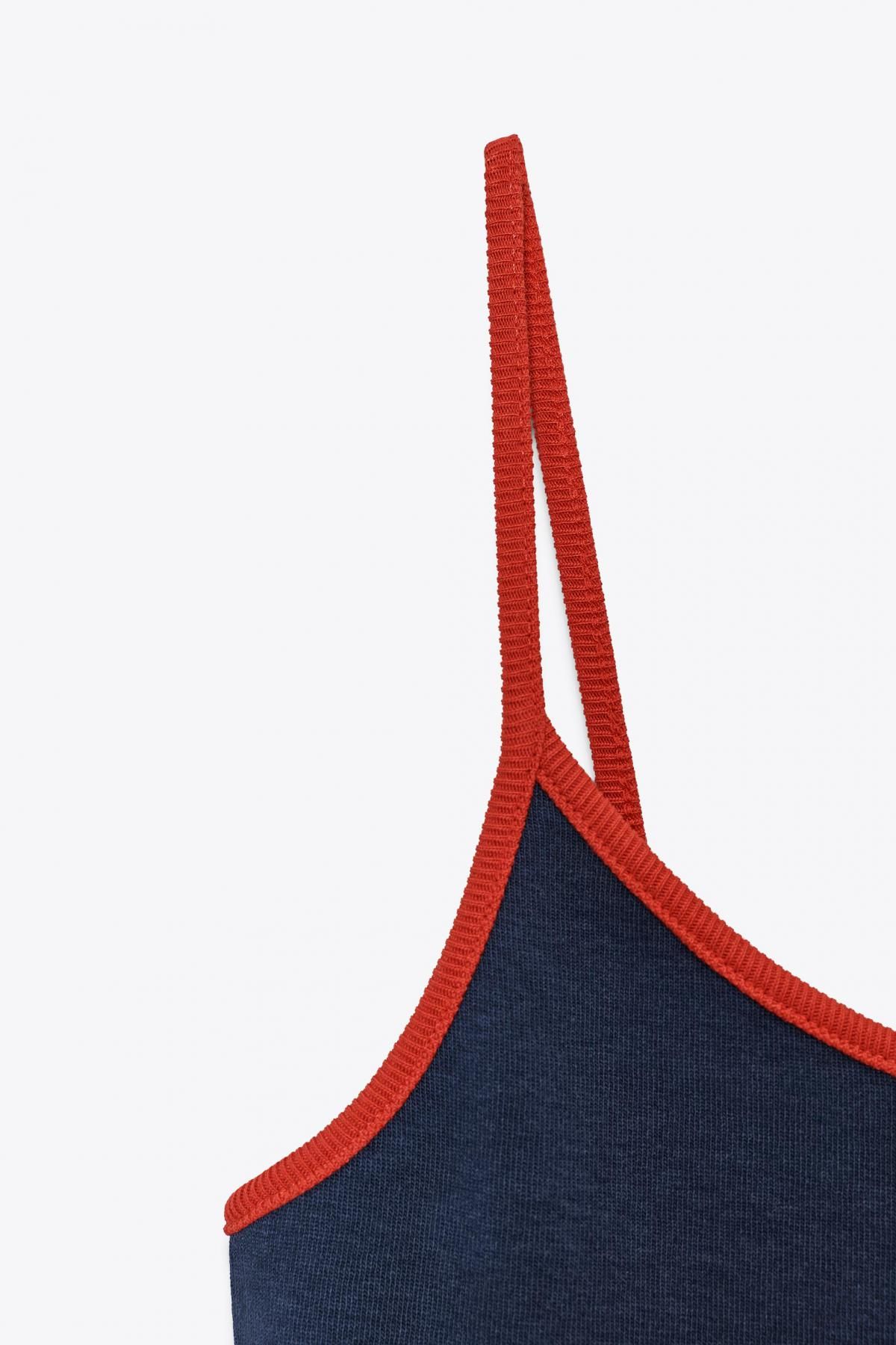 자라 슬림핏 테크니컬 컨트라스트 스트랩 민소매 탑 0858/442 RED/NAVY - 상세 이미지 5