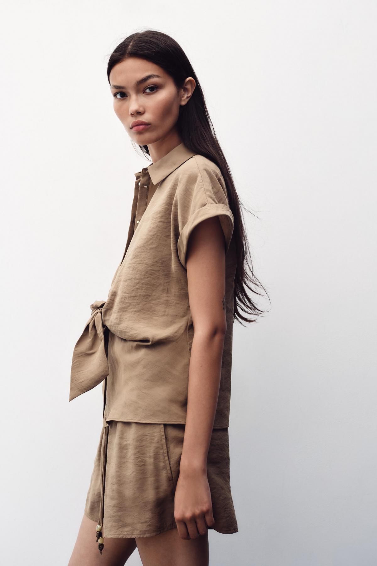 자라 린넨 반팔 매듭 셔츠 8569/535 BROWN / TAUPE - 상세 이미지 5