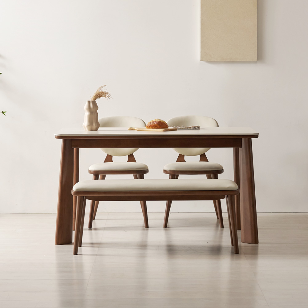 브로나 4인용 포세린 세라믹식탁 세트 원목 테이블 세라믹상판 식탁+의자4, 1400mm, 월넛