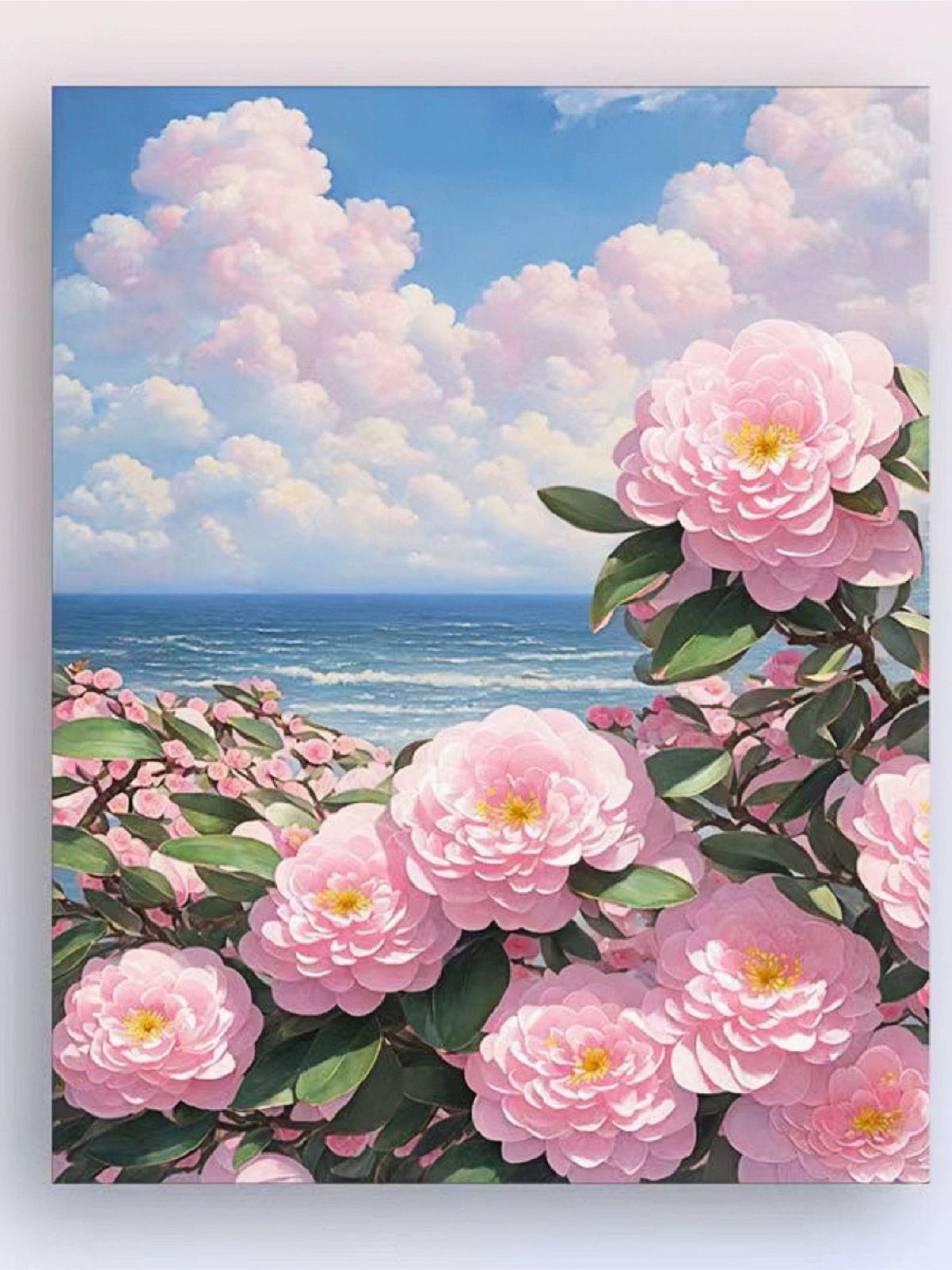 명화 그리기 세트 유화 풍수 풍경화 캔버스 장미 핑크 드래곤 단독 50x65cm 나무 프레임+페인트 - 상세 이미지 3