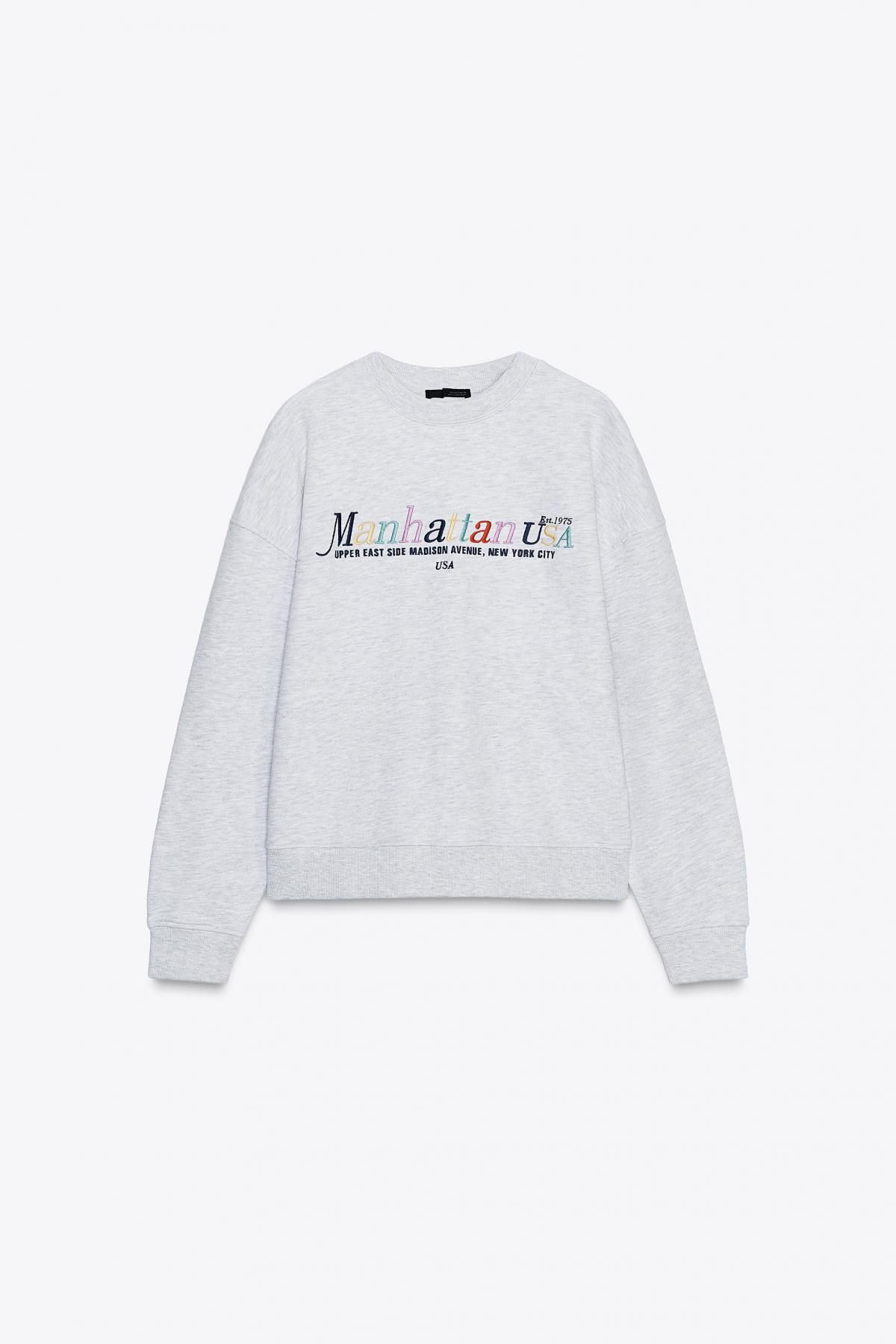 자라 베이직 라운드넥 긴팔 바시티 스웨트셔츠 4174/110 GREY MARL - 메인 이미지