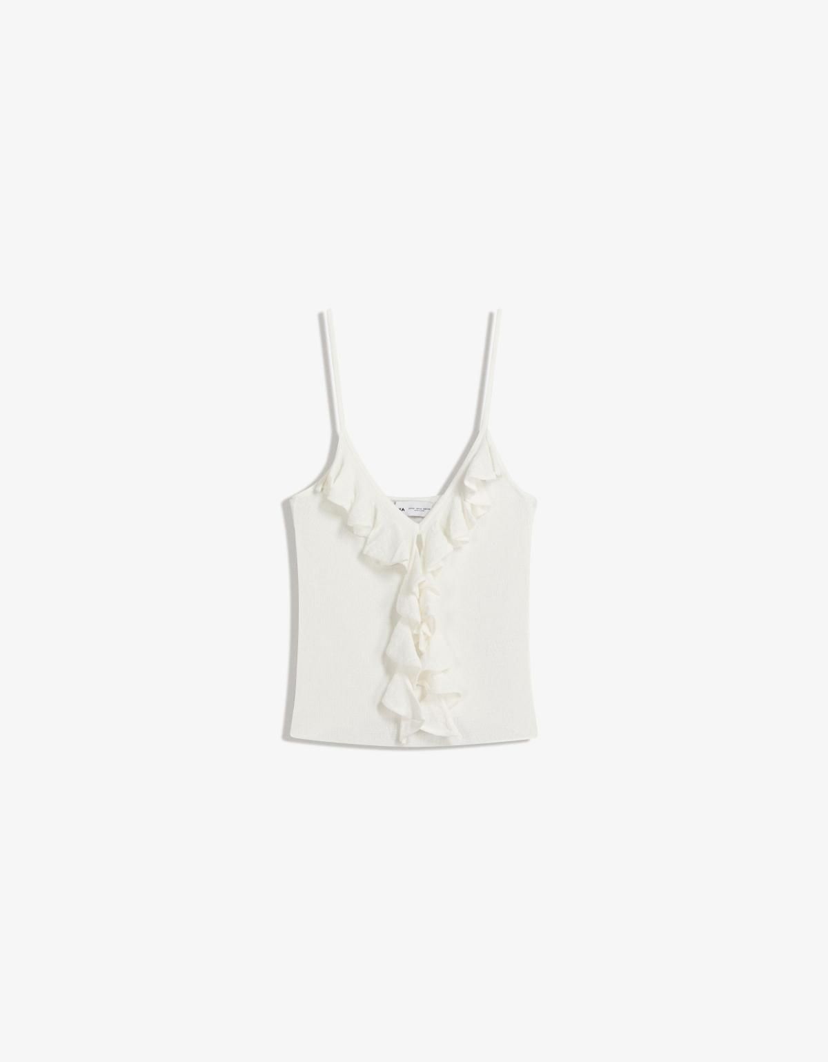 버쉬카 러플 슬리브리스 스트랩 탑 8748/663 CREAM - 상품 이미지