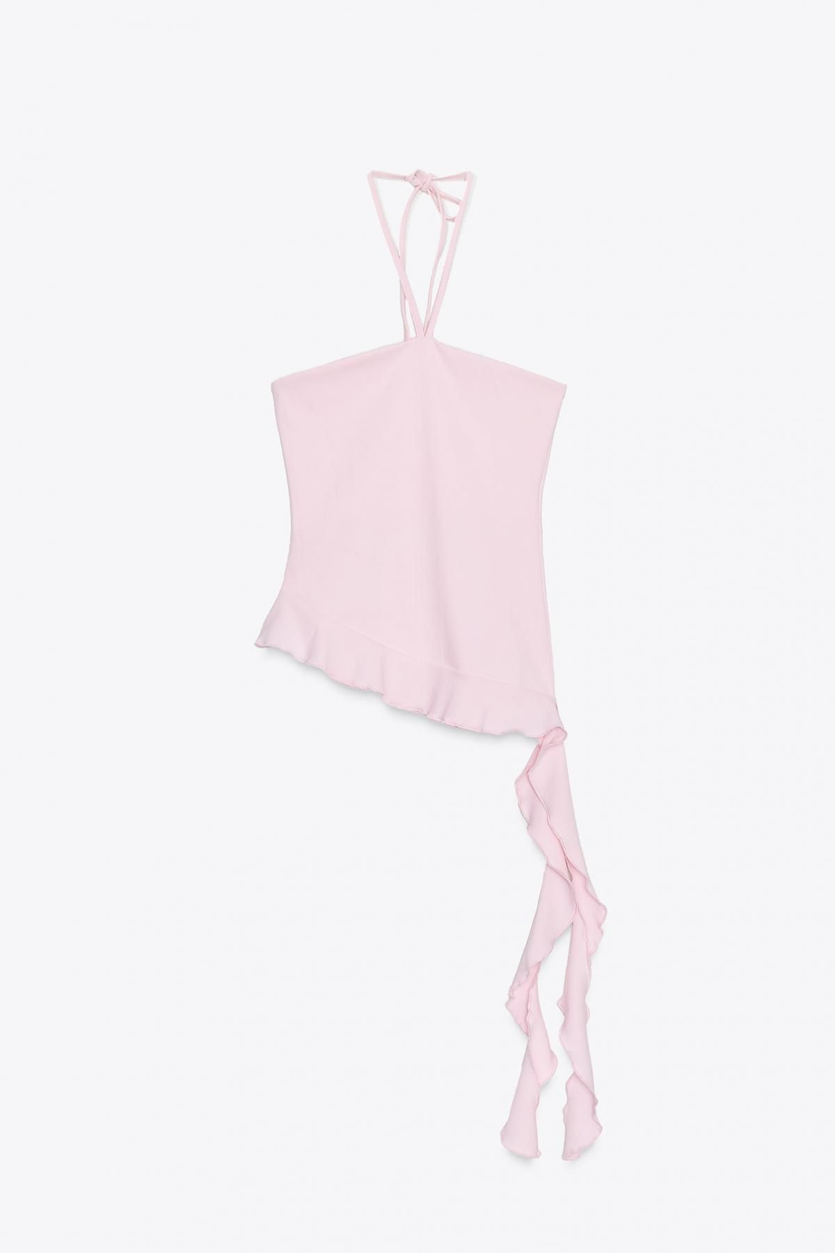 자라 러플 스트랩 페일핑크 텍스처 홀터넥 탑 3641/810 PINK - 메인 이미지