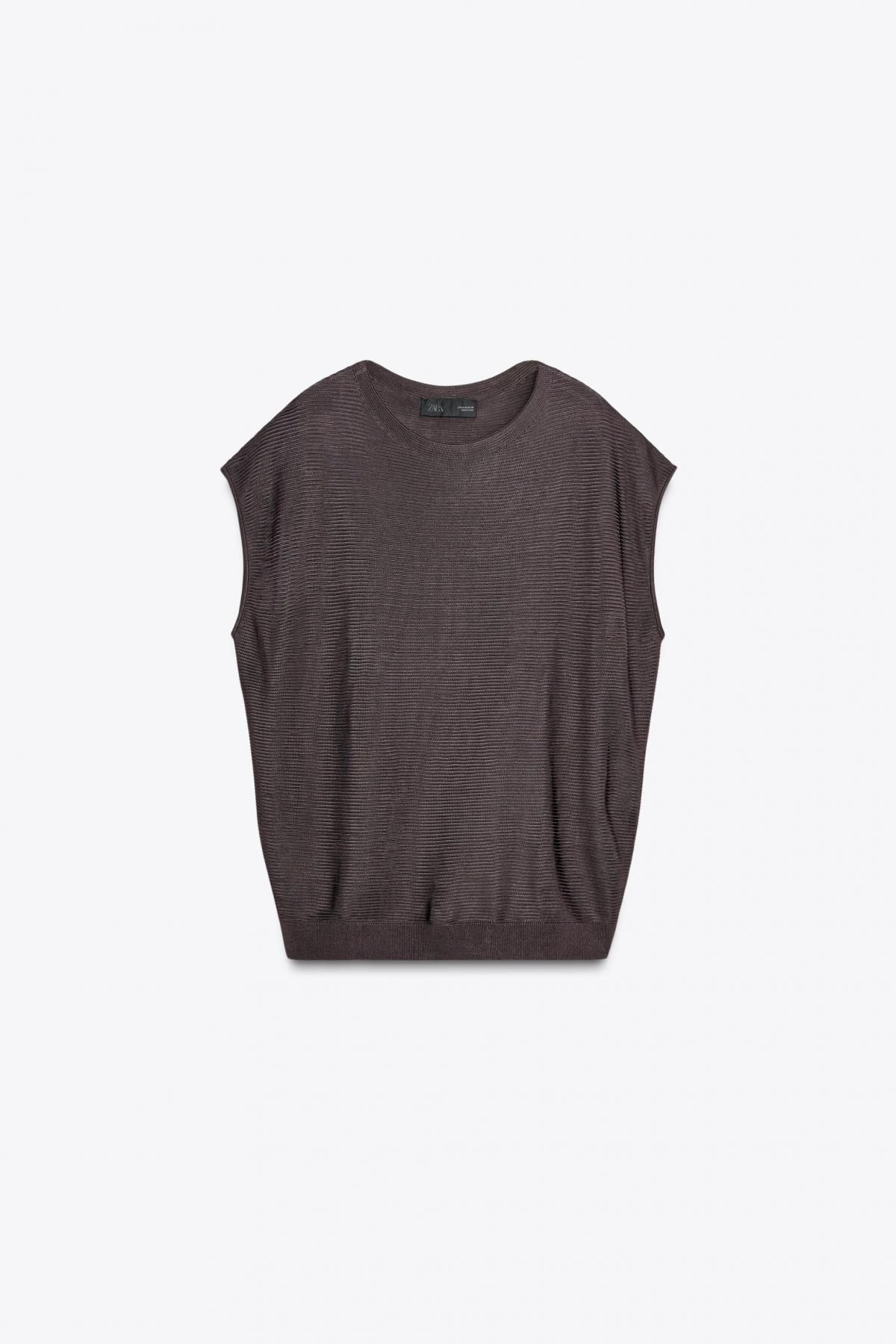 자라 라운드넥 립조직 민소매 니트 탑 4938/108 BROWN - 상품 이미지