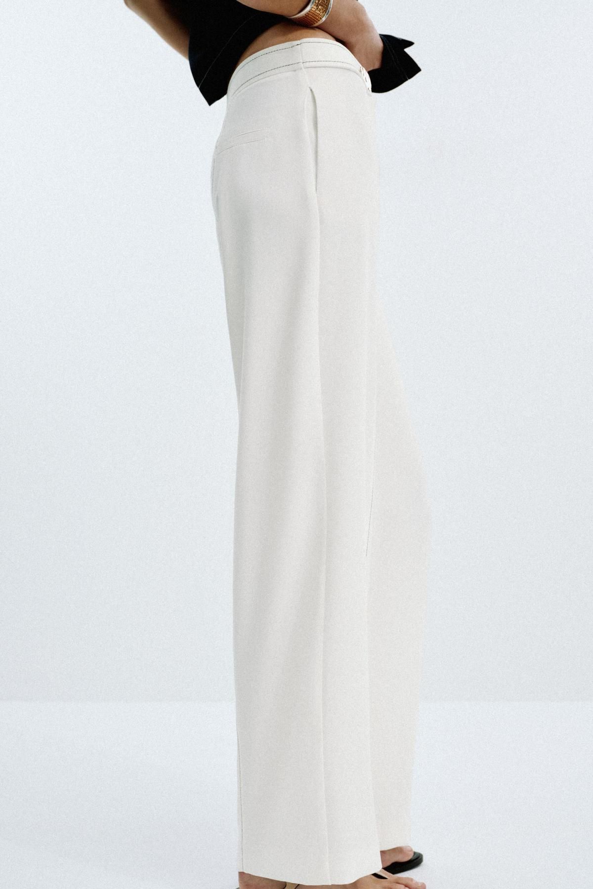 자라 하이웨이스트 스트레이트 골드버튼 스티치 팬츠 8540/572 OYSTER-WHITE - 상세 이미지 5