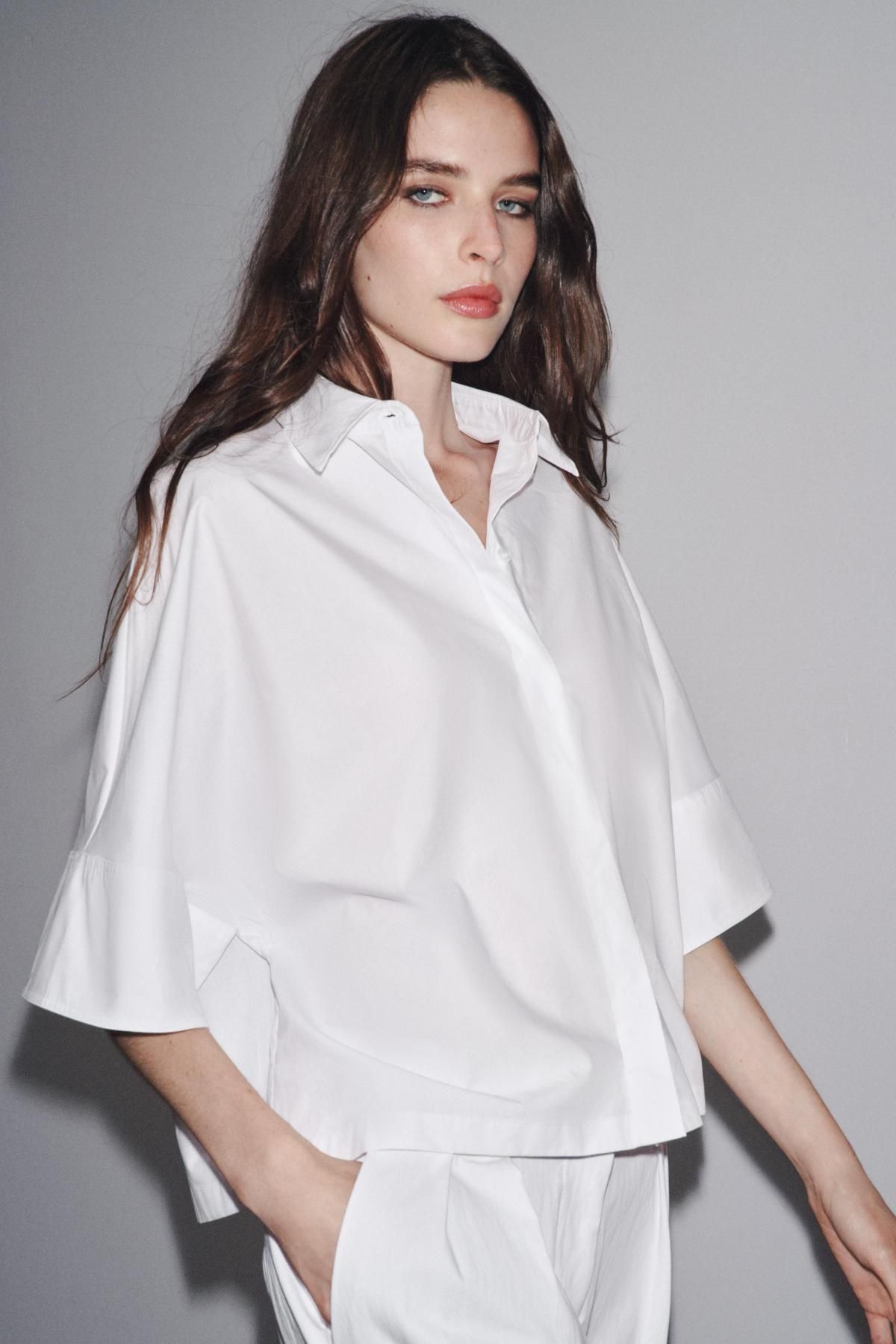 자라 미니멀 오버핏 코튼 포플린 반팔 셔츠 4786/157 WHITE - 상세 이미지 3