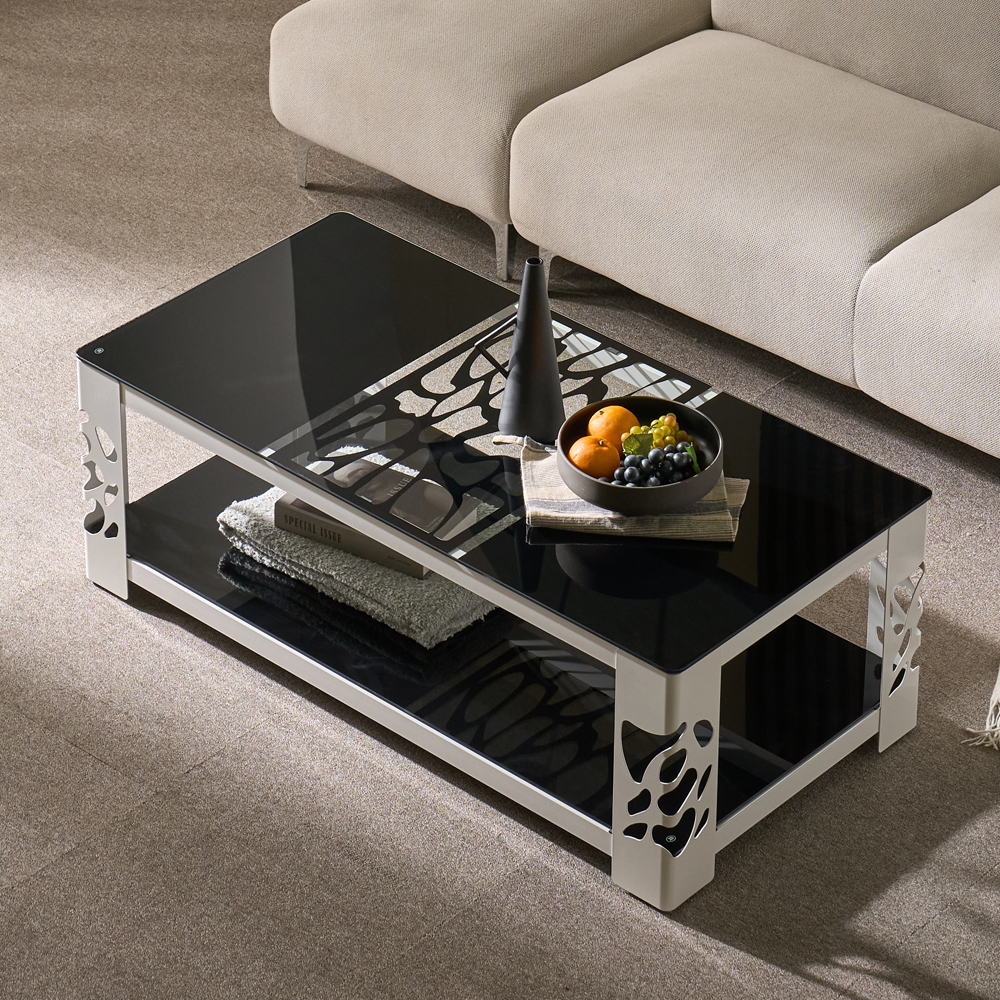 세피아 2단 강화유리 1200 거실테이블 블랙