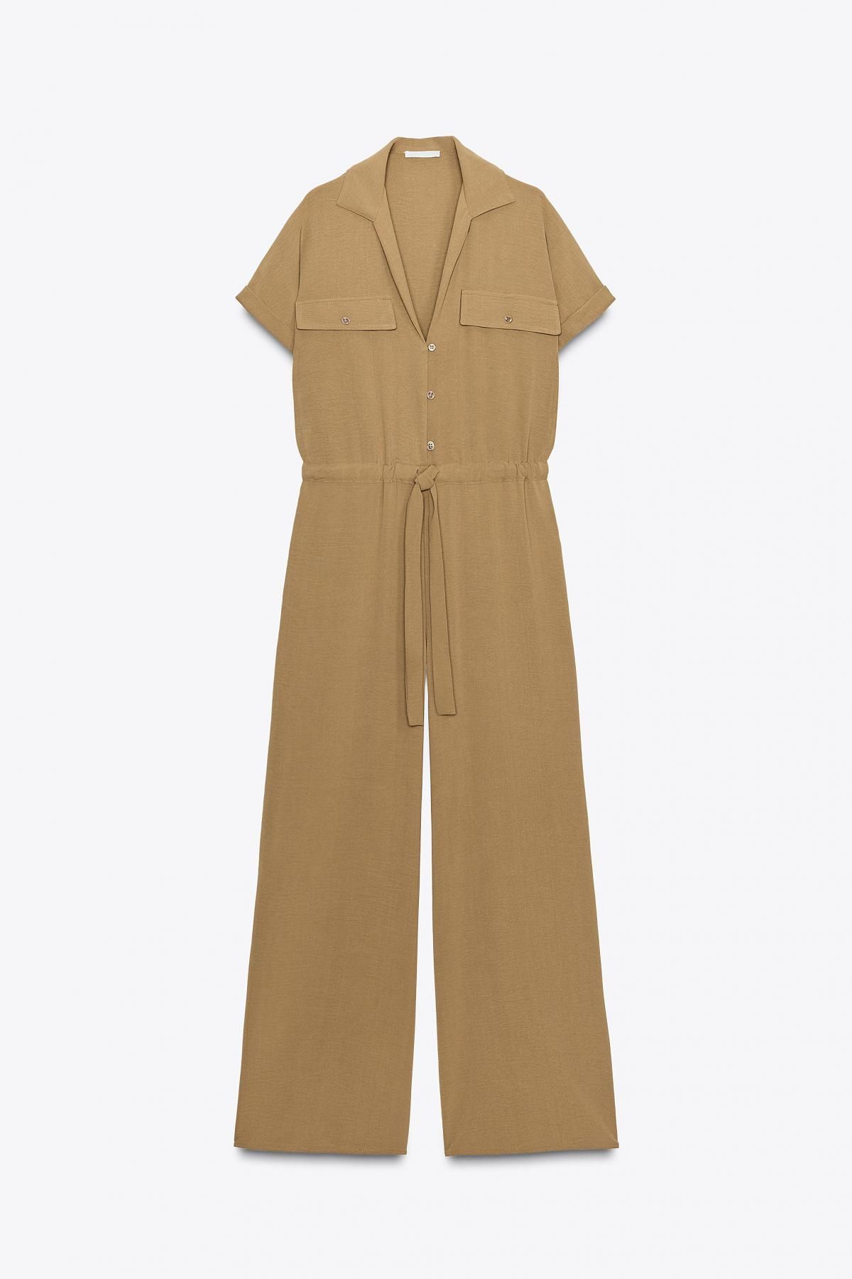 자라 와이드핏 테크니컬 점프수트 포켓 랩카라 0264/208 KHAKI - 메인 이미지