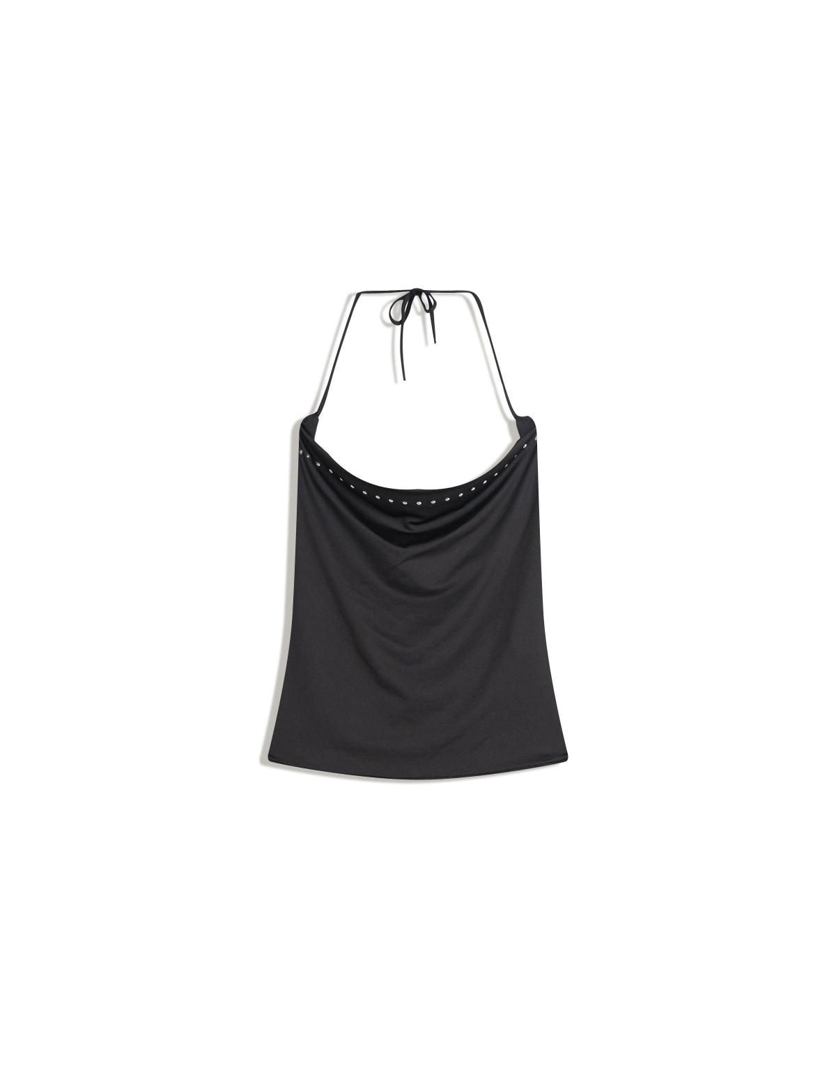 버쉬카 드레이프 스터드 홀터넥 민소매 탑 8777/360 BLACK - 메인 이미지
