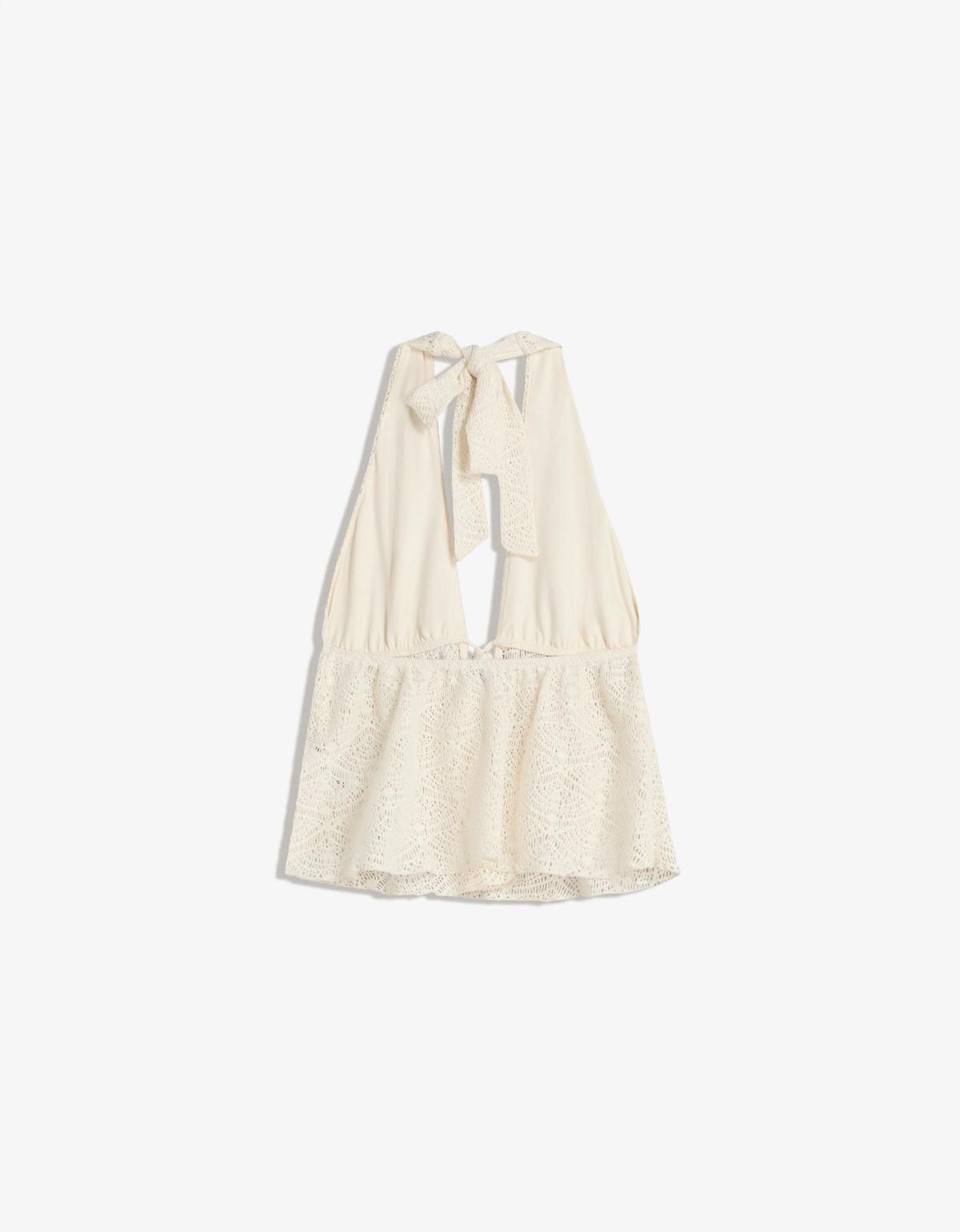 버쉬카 러스틱 백리본 홀터넥 민소매 탑 8700/360 CREAM - 상세 이미지 5