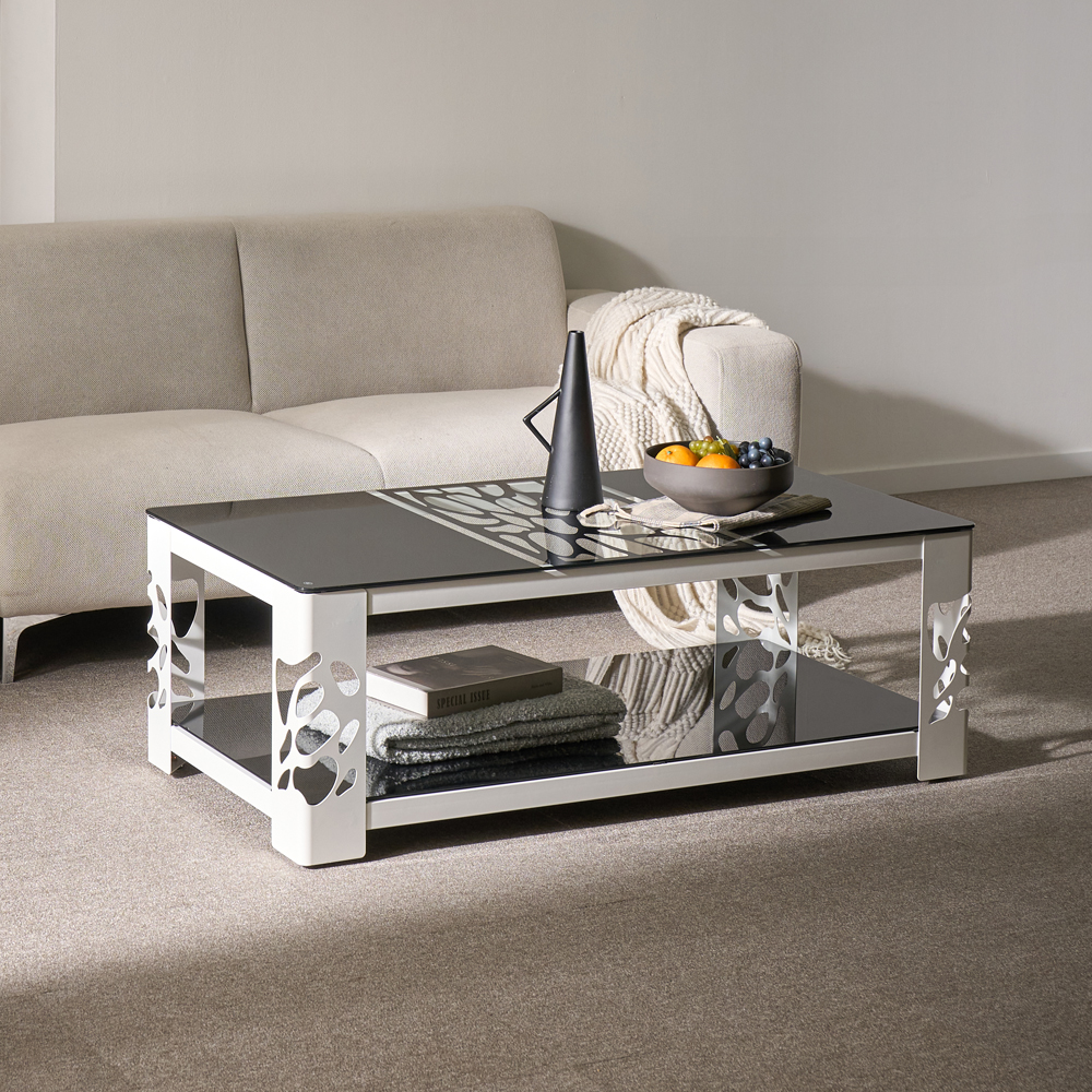 세피아 2단 강화유리 1200 거실테이블 블랙