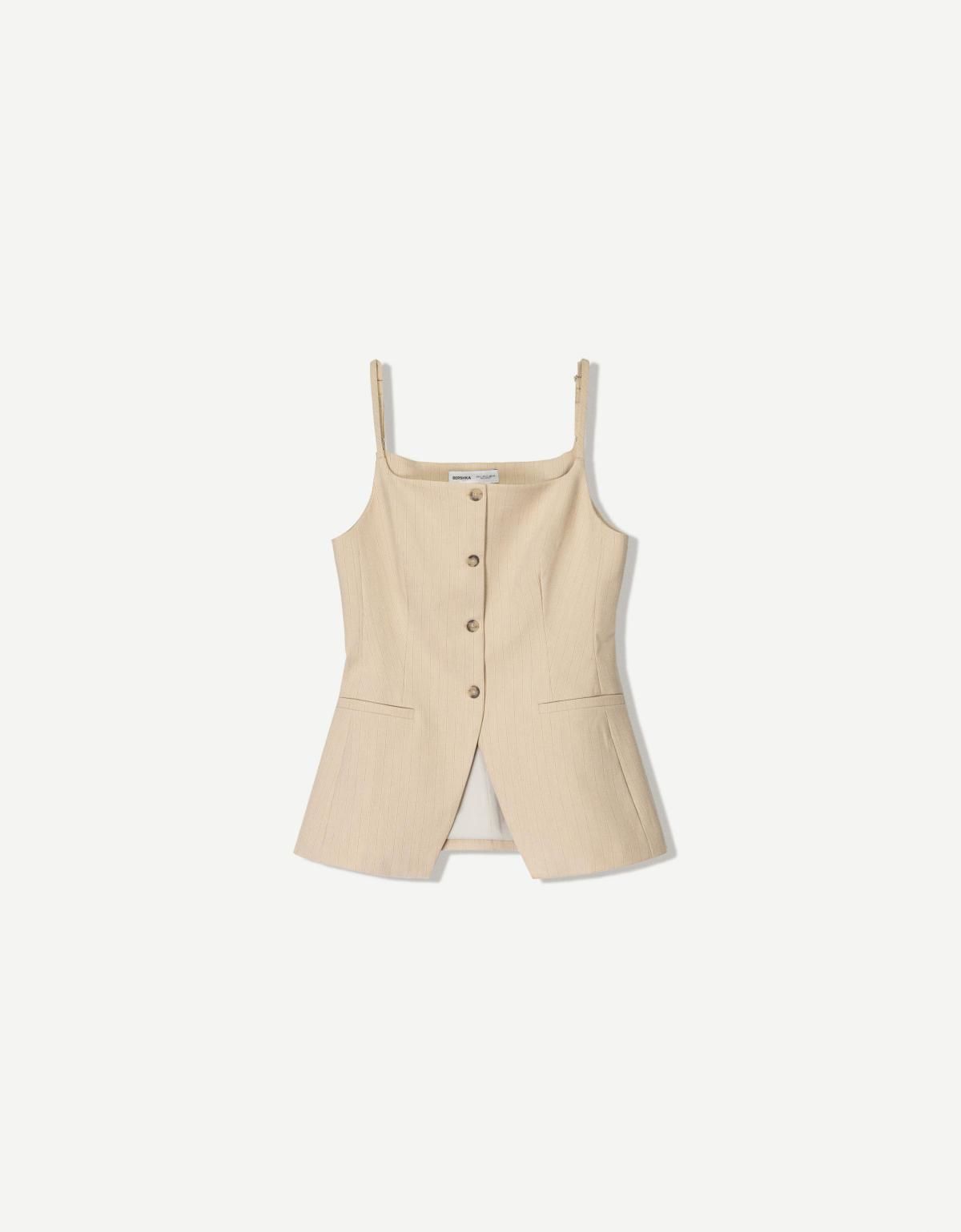 버쉬카 미니멀 스퀘어넥 롱 베스트 3583/692 BEIGE - 메인 이미지