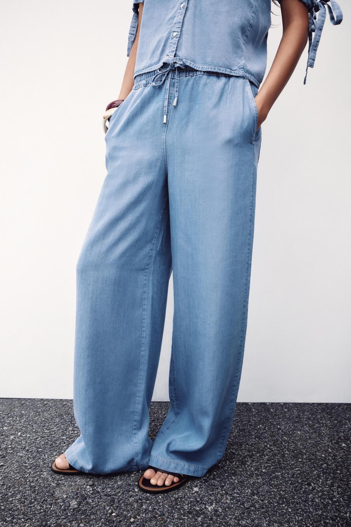 자라 라이트블루 와이드핏 하이웨이스트 팬츠 7484/081 LIGHT BLUE - 메인 이미지