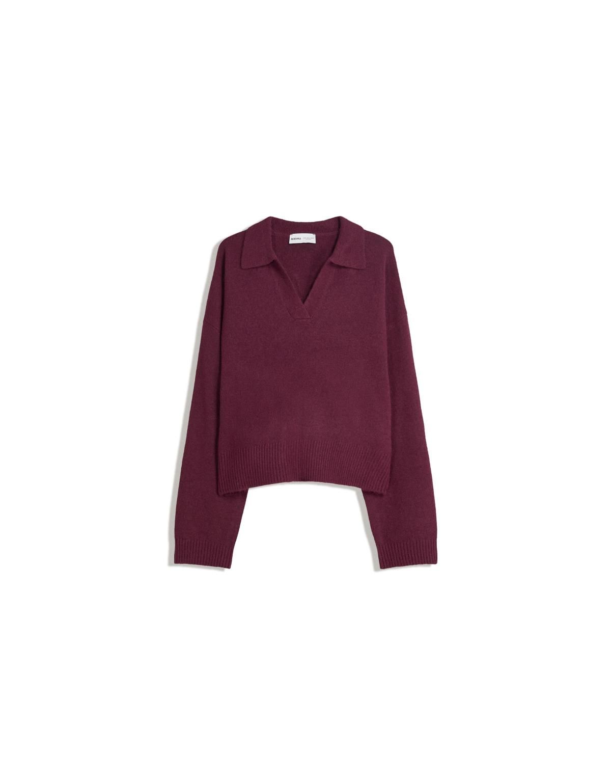 버쉬카 버건디 폴로카라 니트 스웨터 7121/686 BURGUNDY - 메인 이미지