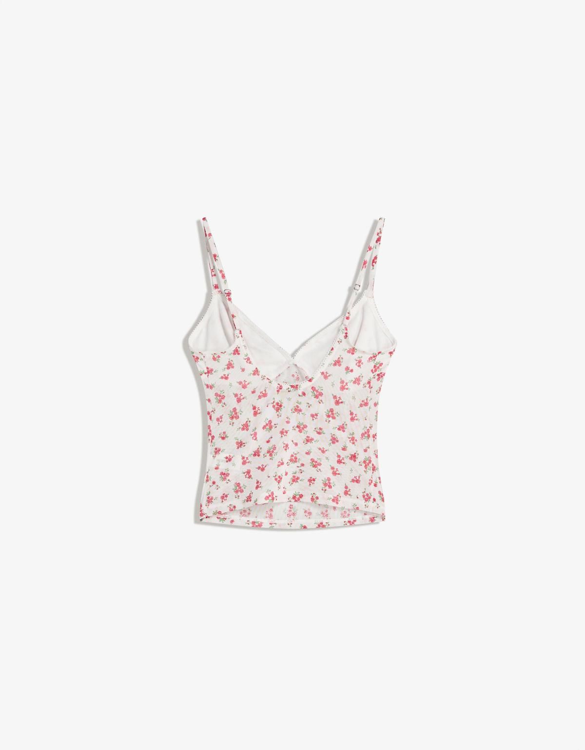버쉬카 플라워 프린트 메쉬 스트래피 민소매탑 8679/727 CREAM - 상세 이미지 5