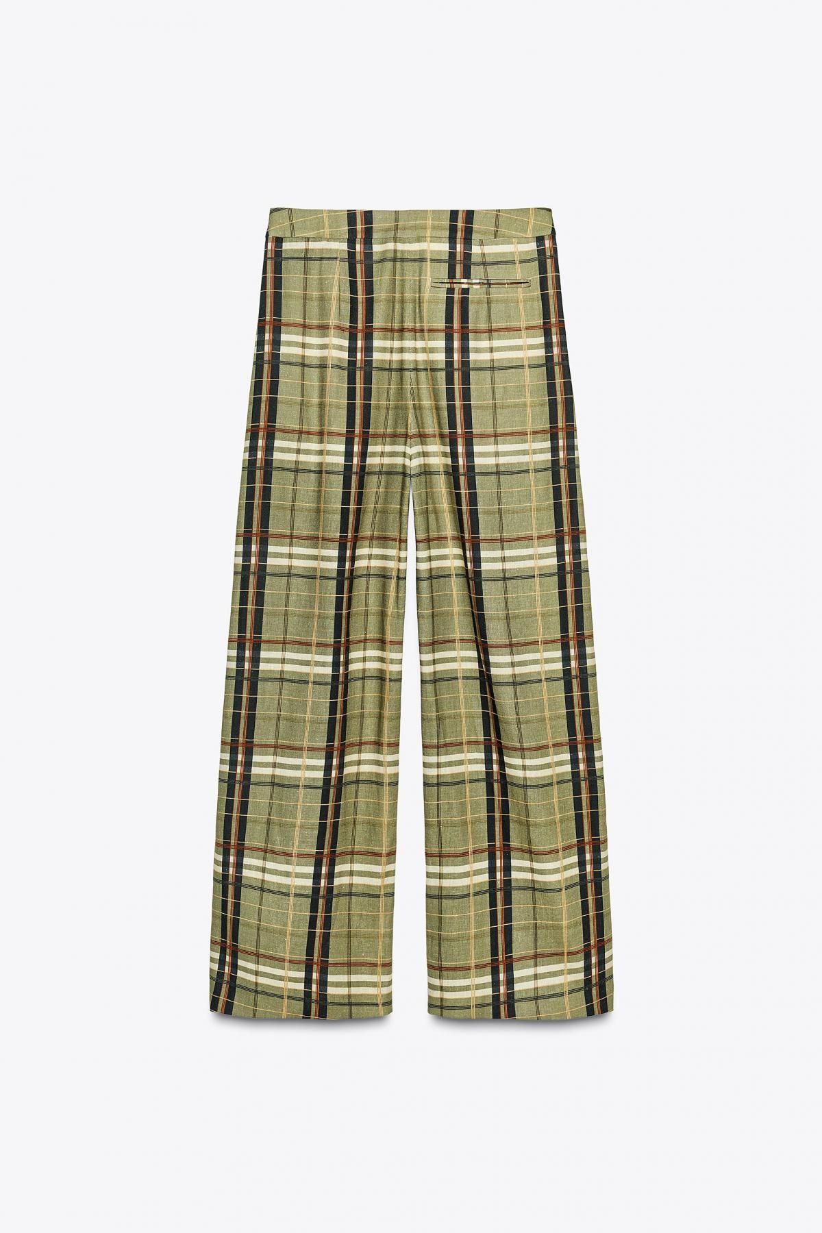 자라 체크 린넨블렌드 와이드팬츠 8371/029 GREEN - 상세 이미지 4