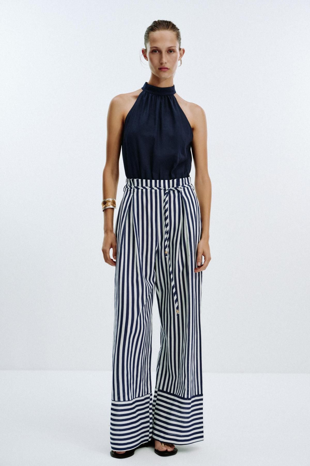 자라 스트라이프 린넨 블렌드 와이드 점프수트 8445/667 BLUE/WHITE - 상세 이미지 2