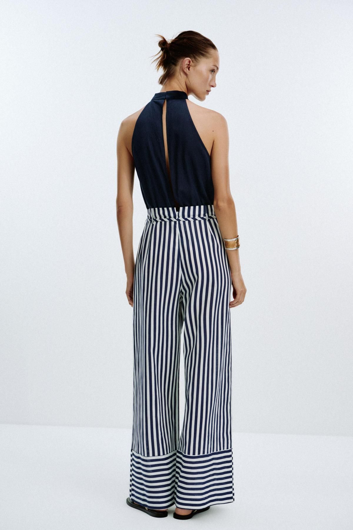 자라 스트라이프 린넨 블렌드 와이드 점프수트 8445/667 BLUE/WHITE - 상세 이미지 5