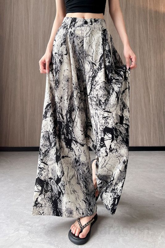 여성 여름 하이웨이스트 와이드팬츠 통기성 좋은 시원한 착용감 루즈핏 데일리 캐주얼 바지 편안한 외출용 모던 스타일 - 상세 이미지 5