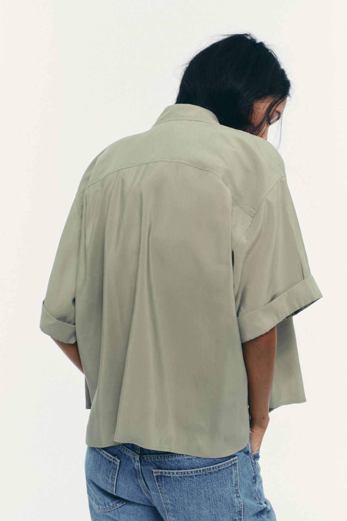 자라 미니멀 플루이드 반팔 셔츠 8211/119 KHAKI - 상세 이미지 5