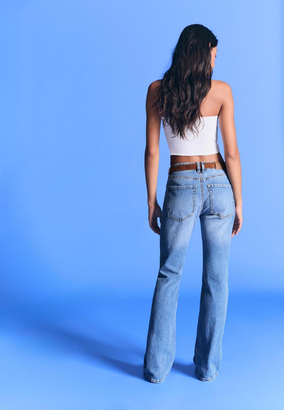 스트라디바리우스 트렌디 벨트 미드라이즈 부츠컷 청바지 4868/663 MEDIUM BLUE DENIM - 상세 이미지 5