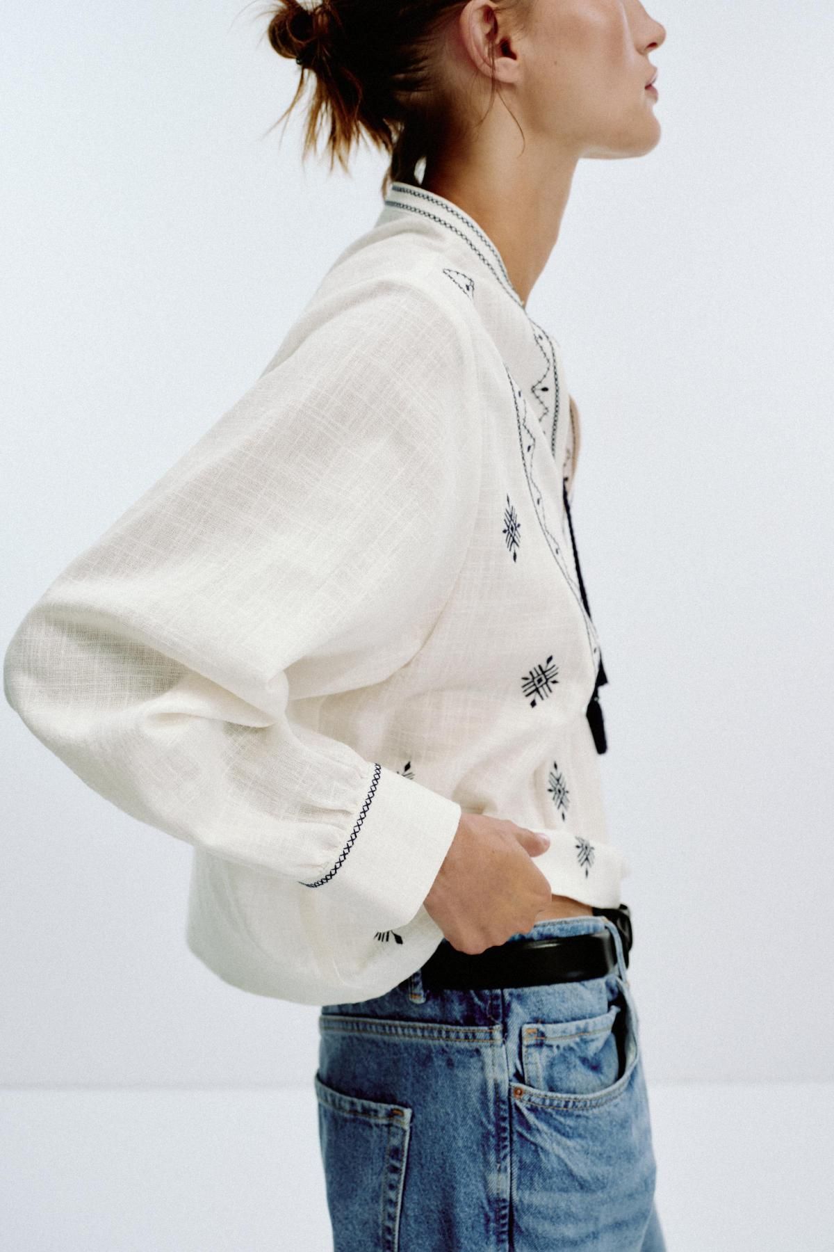 자라 보헤미안 자수 블라우스 라운드넥 태슬 8372/244 WHITE / NAVY - 상세 이미지 5