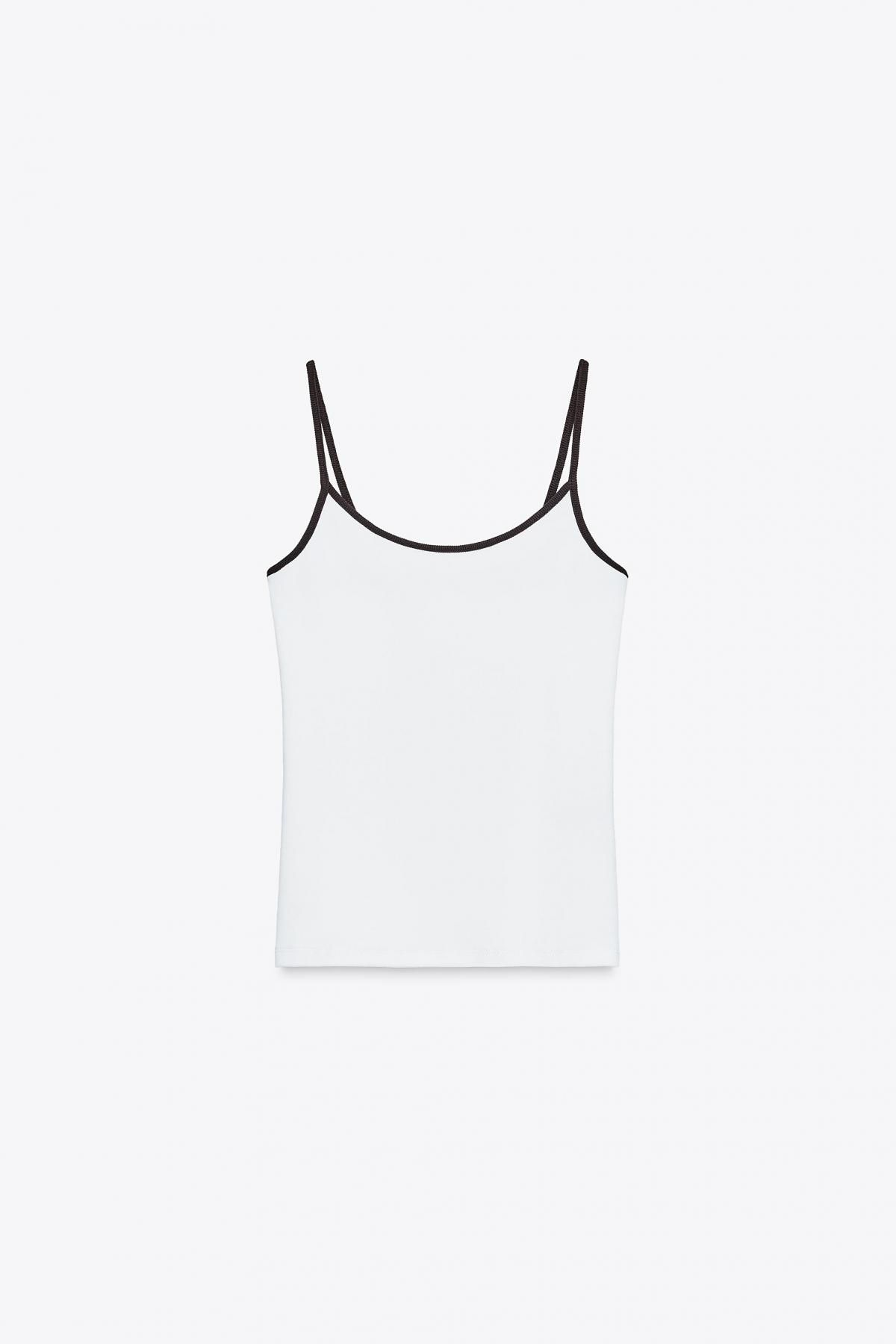 자라 컨트라스트 스트랩 슬림핏 라운드넥 민소매 탑 0858/442 BROWN/WHITE - 메인 이미지