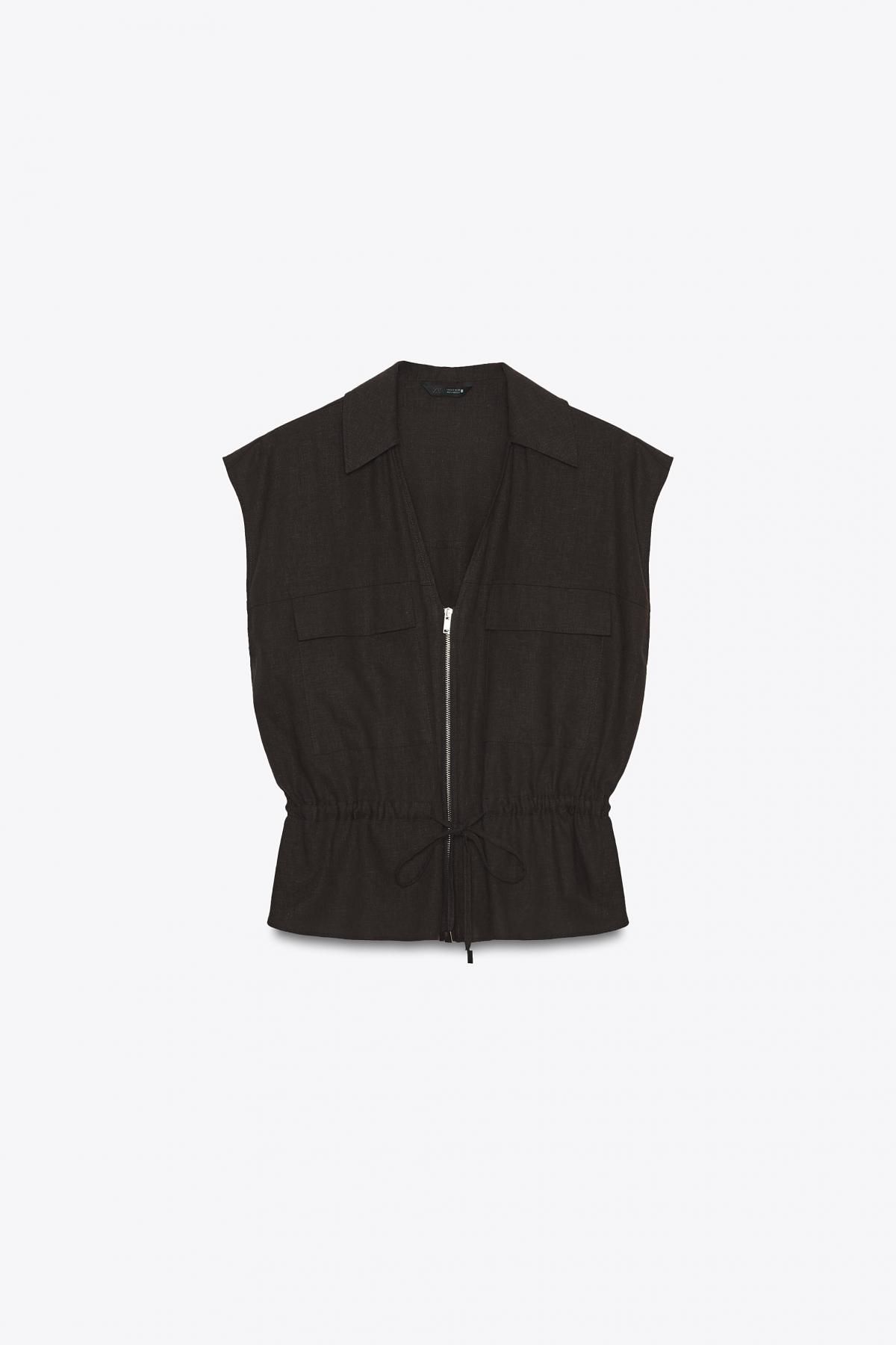 자라 리넨블렌드 사파리 집업 민소매 베스트 8565/385 BROWN - 메인 이미지