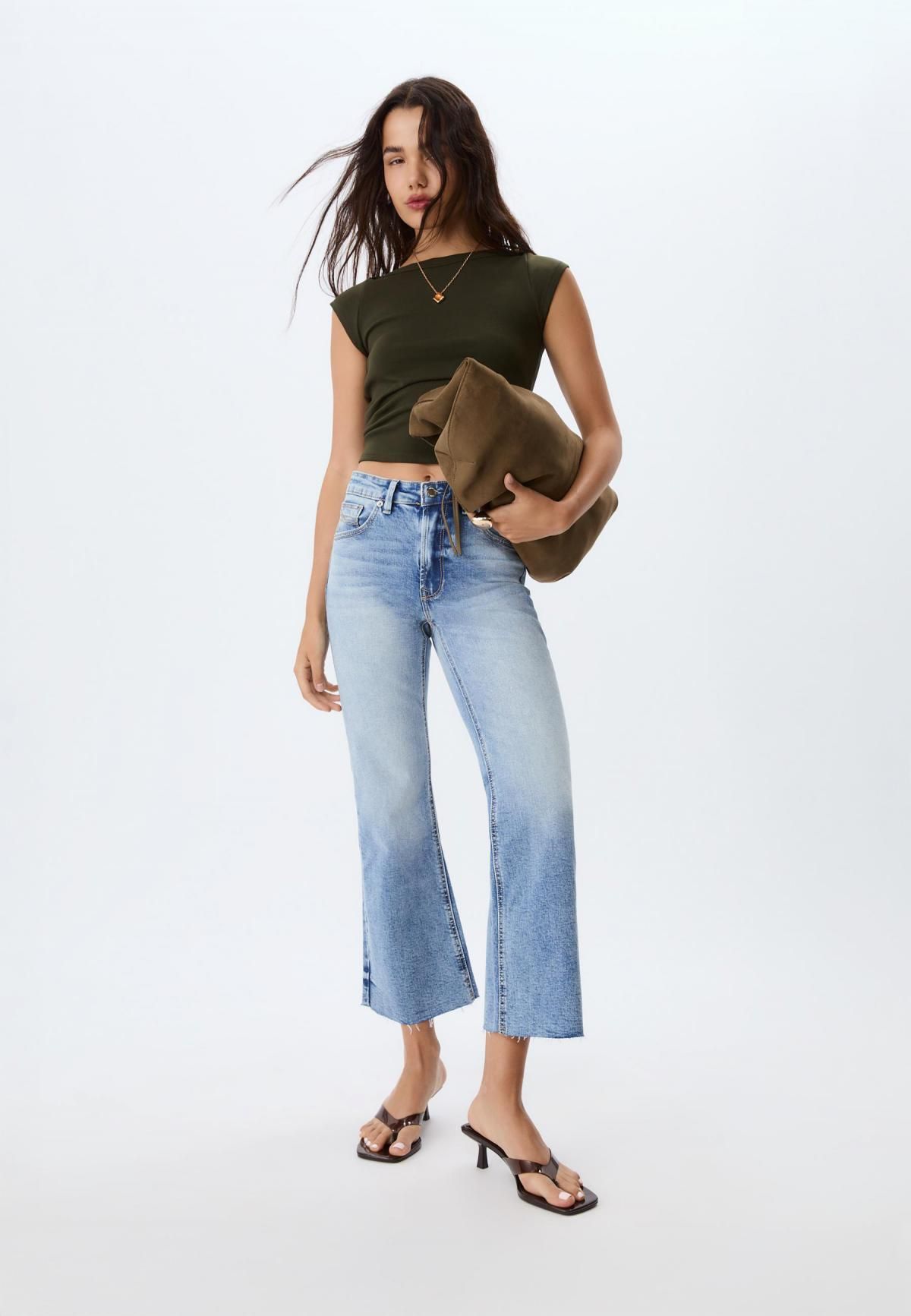 스트라디바리우스 크롭 부츠컷 데님 하이웨이스트 팬츠 1480/410 MEDIUM DENIM WASH - 상세 이미지 5