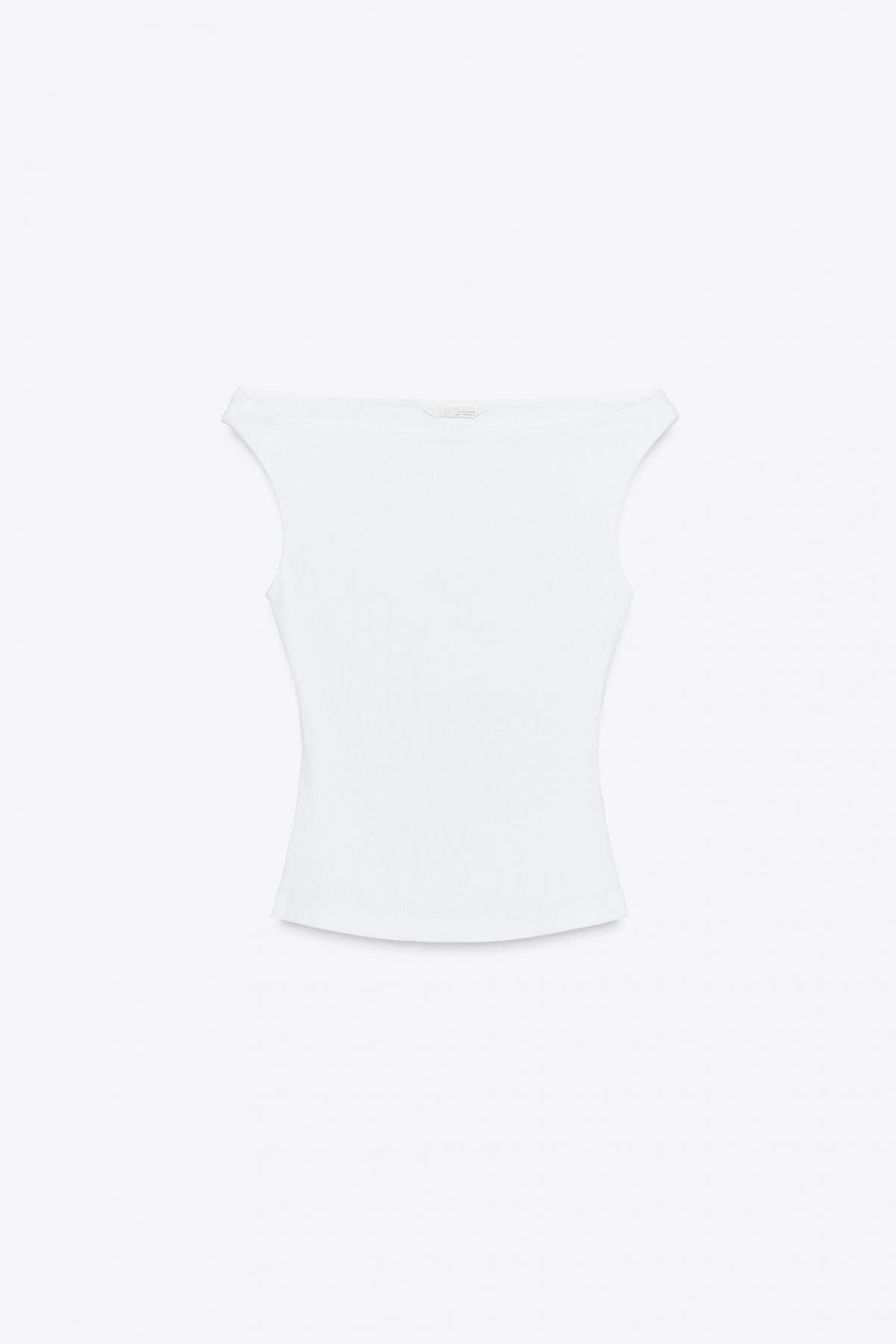 자라 트렌디 콜드숄더 립 티셔츠 1044/629 WHITE - 메인 이미지