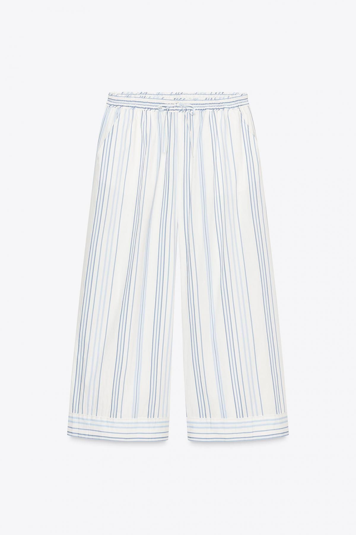 자라 스트라이프 와이드 포플린 팬츠 3821/775 BLUE/WHITE - 메인 이미지