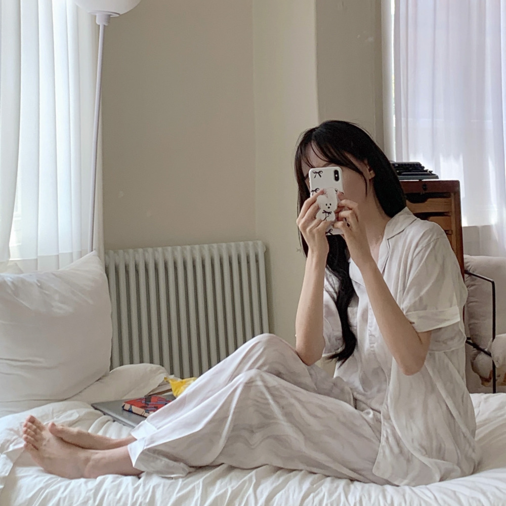 냉감잠옷 반팔긴바지잠옷 여름파자마 수유 라운지웨어 홈웨어 세트 - 상세 이미지 5