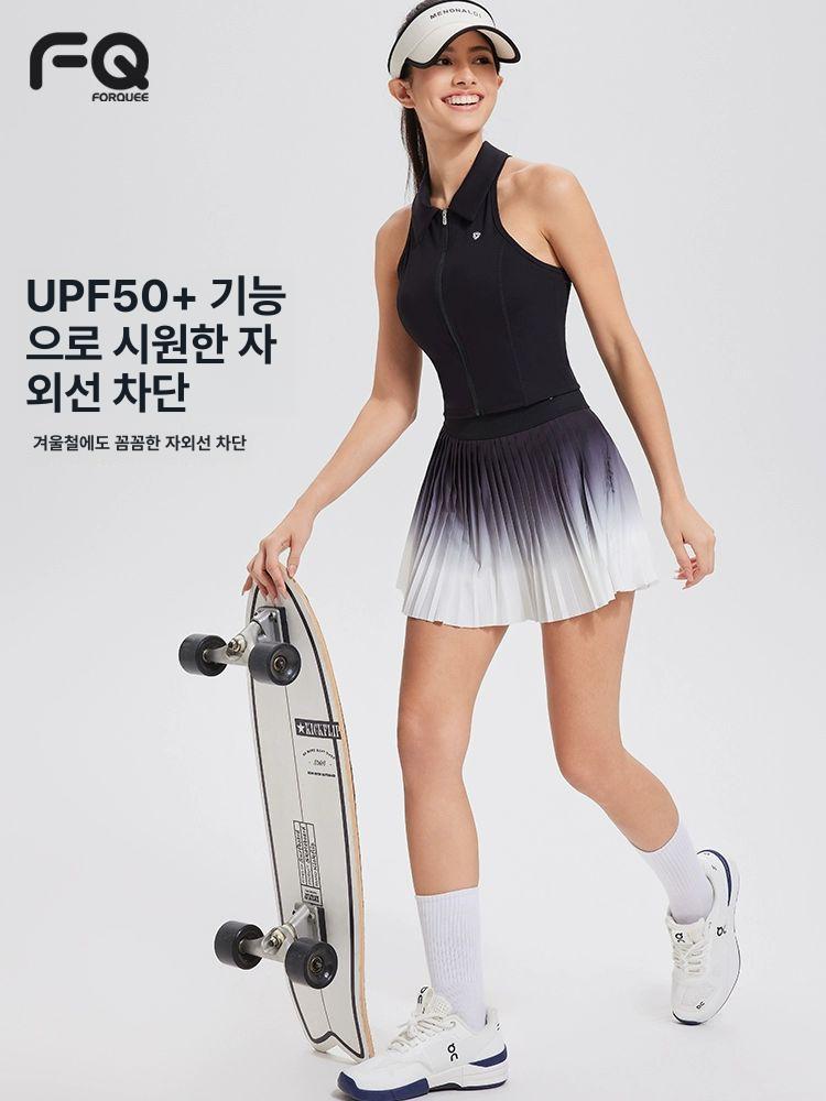 여성 여름 테니스 반바지 속건성 주머니 운동용 반팔 블랙 짧은 치마 S 성인 - 상세 이미지 4