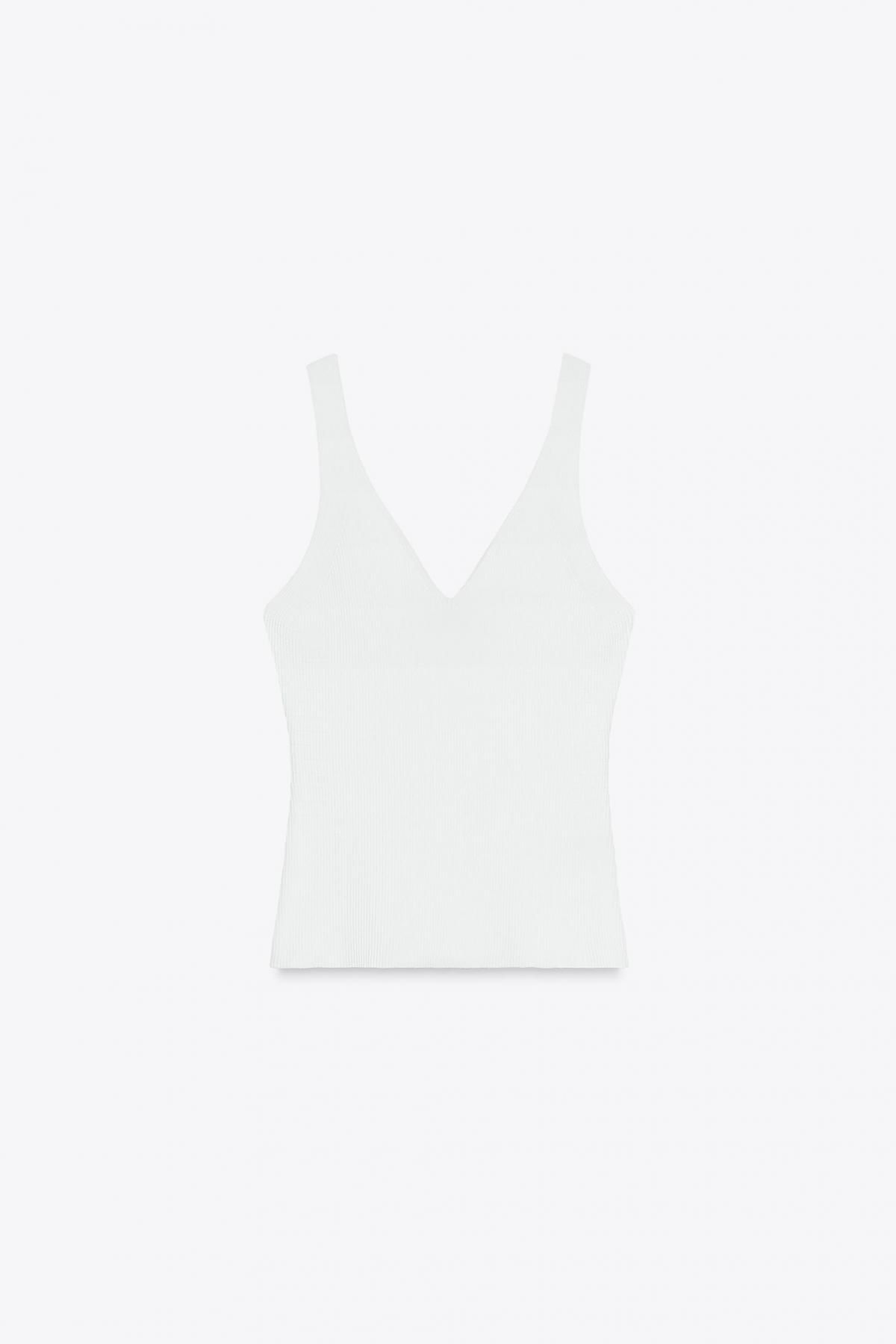 자라 슬림핏 브이넥 리브니트 민소매탑 9598/147 WHITE - 메인 이미지