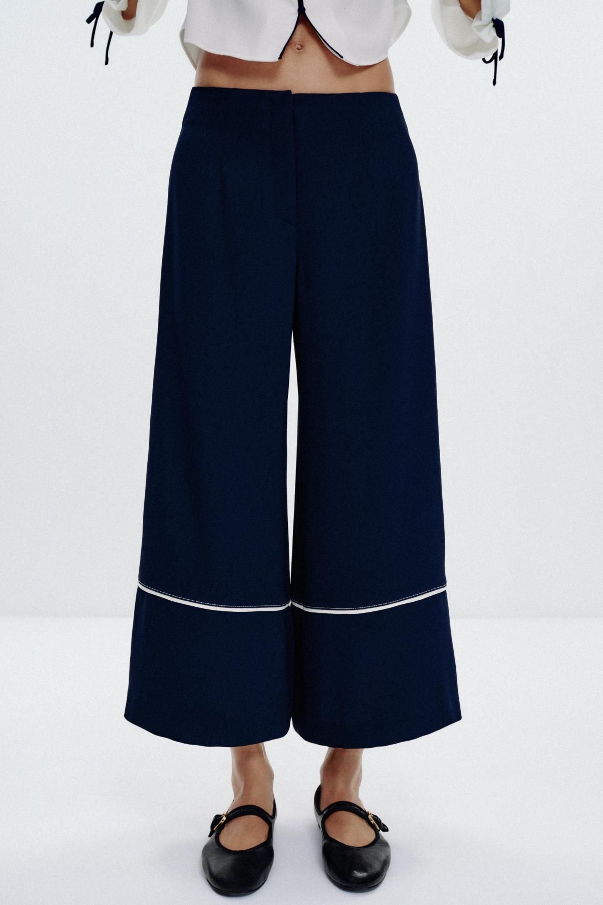 자라 하이웨이스트 와이드 스티치 크롭 팬츠 8543/572 NAVY BLUE - 메인 이미지