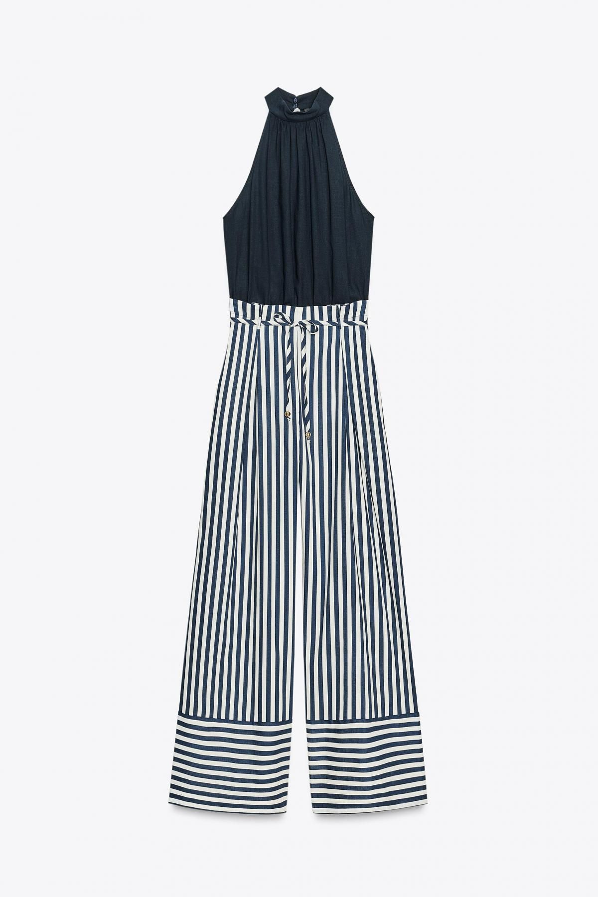 자라 스트라이프 린넨 블렌드 와이드 점프수트 8445/667 BLUE/WHITE - 메인 이미지