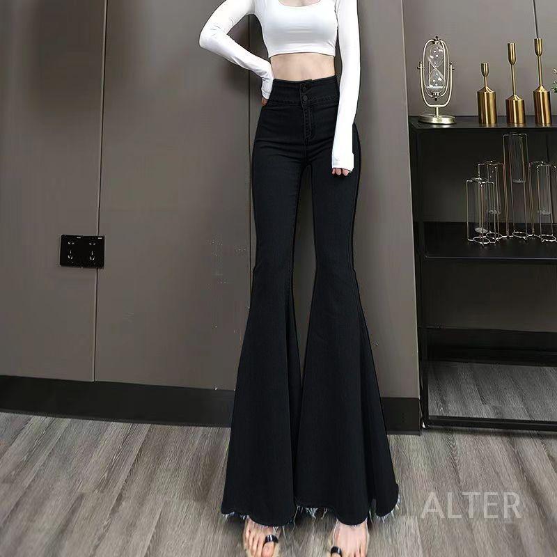 데님 팬츠 여성 부츠컷 나팔바지 긴바지 블랙 크롭 팬츠 S(40-47.5kg) - 상세 이미지 2