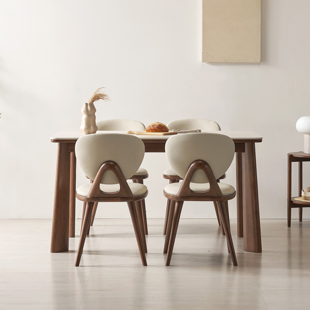 브로나 4인용 포세린 세라믹식탁 세트 원목 테이블 세라믹상판 식탁+의자4, 1400mm, 월넛