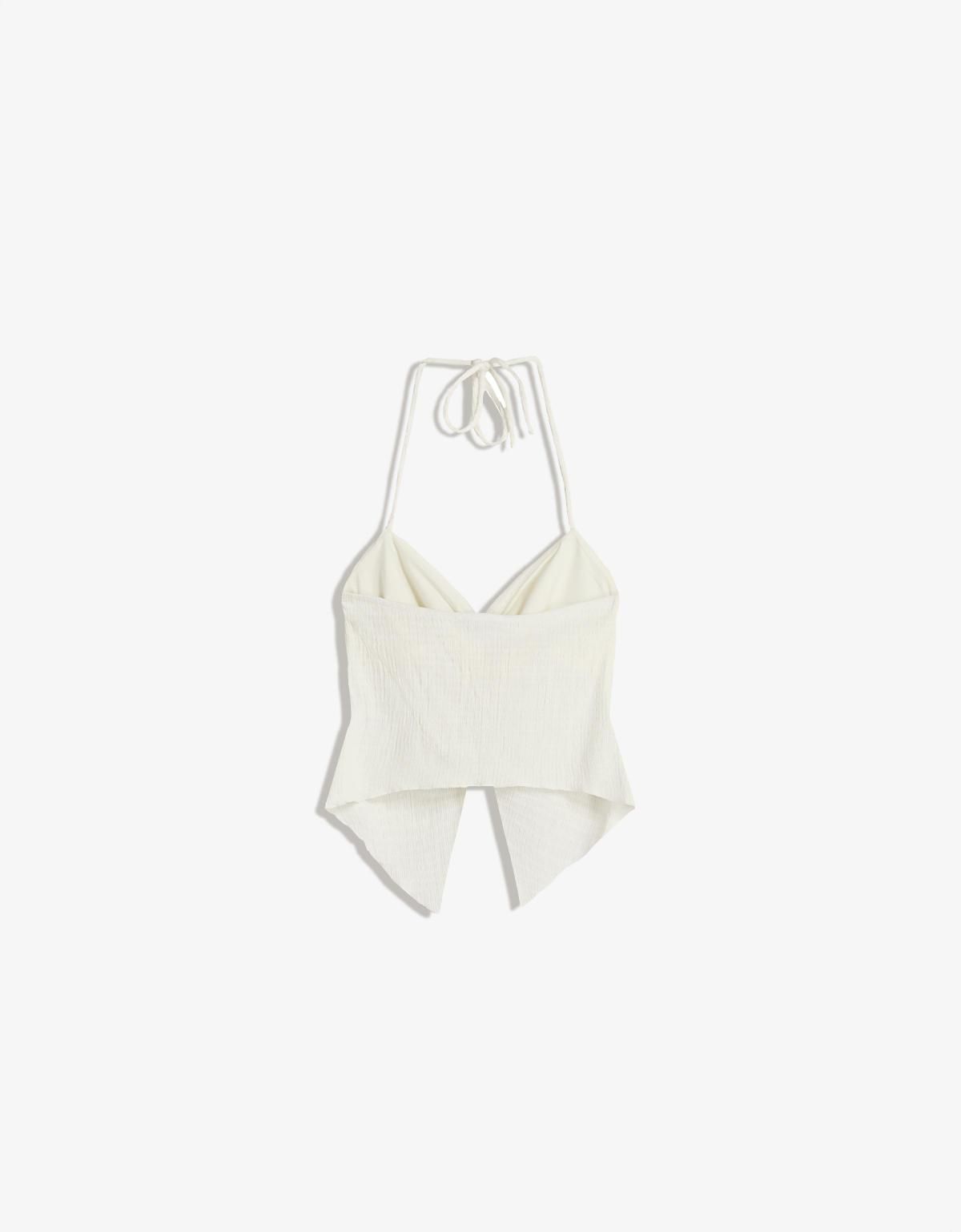 버쉬카 텍스처 리본 민소매 홀터넥 탑 8701/360 OFF WHITE - 상세 이미지 3