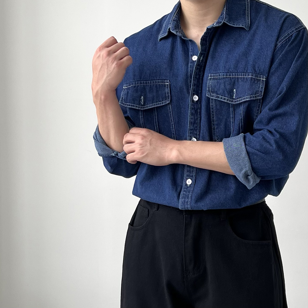 남자청남방 남자데님셔츠 워크셔츠 - 상세 이미지 2
