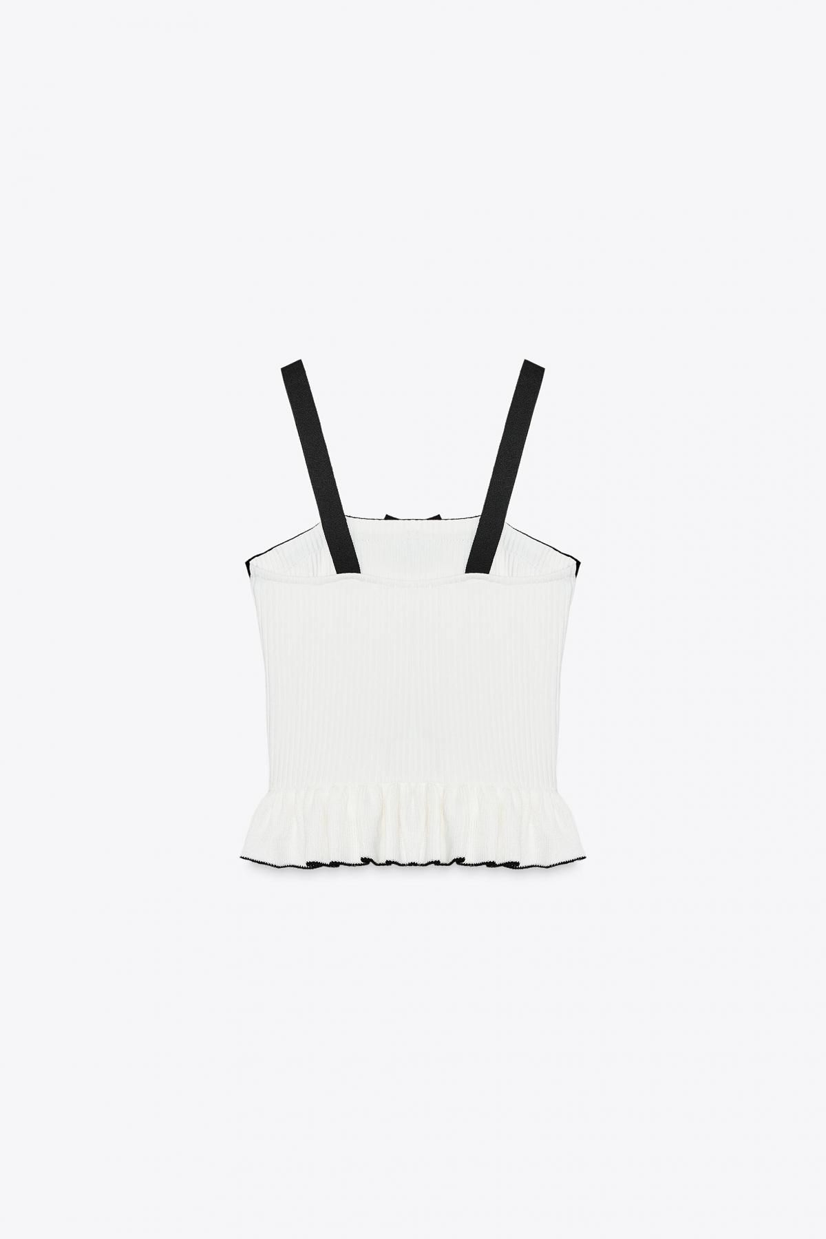자라 리본 디테일 배색 니트 민소매 탑 4770/173 BLACK / WHITE - 상세 이미지 5