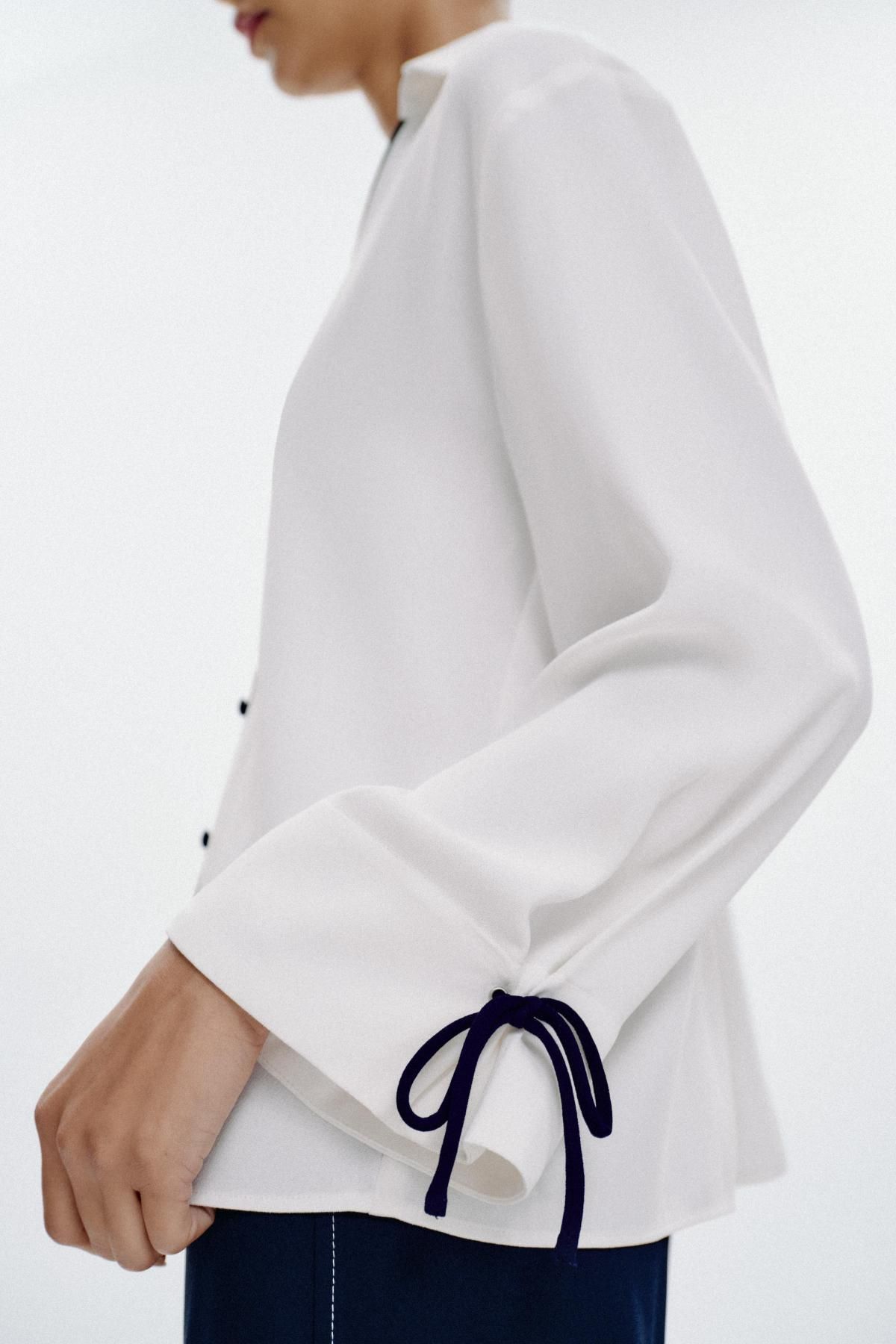 자라 배색 트리밍 브이넥 셔츠 8556/572 OYSTER-WHITE - 상세 이미지 5