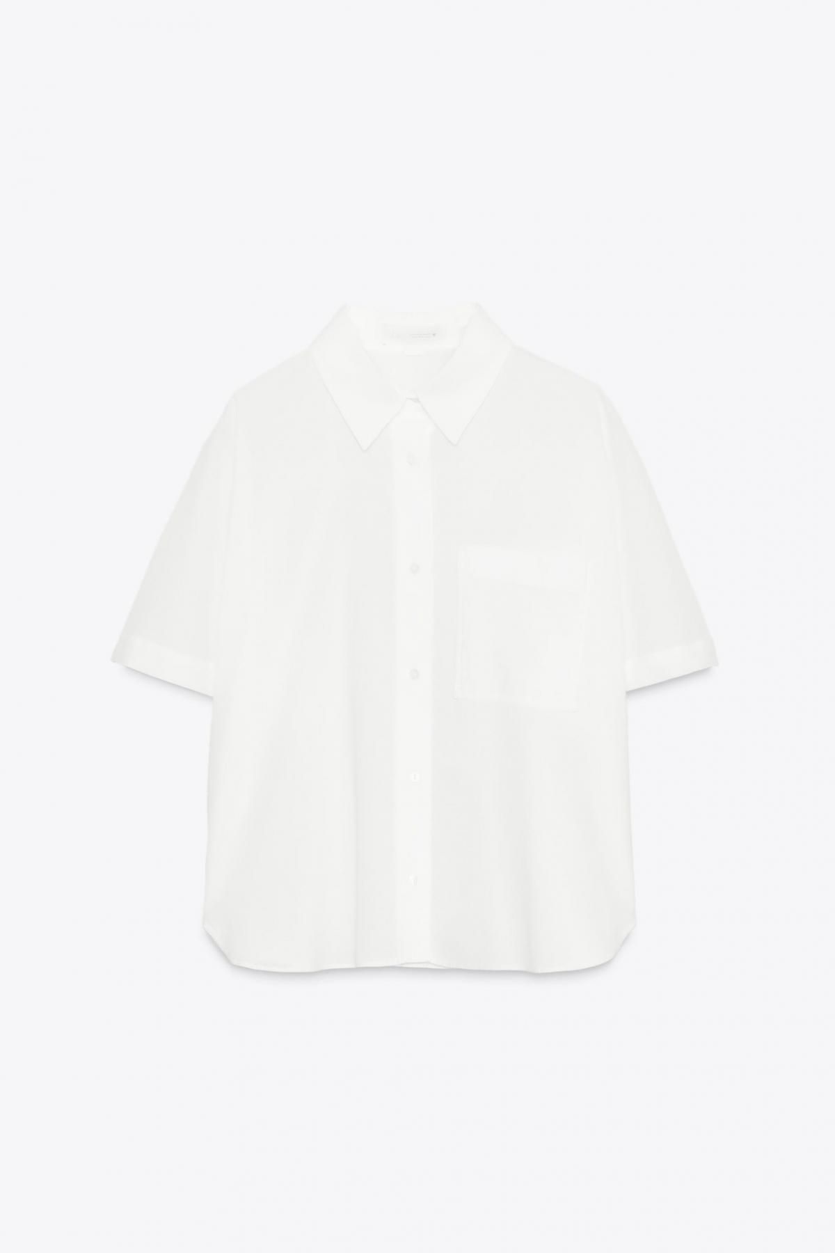 자라 세미 시스루 코튼 반팔 셔츠 6929/265 OYSTER-WHITE - 메인 이미지