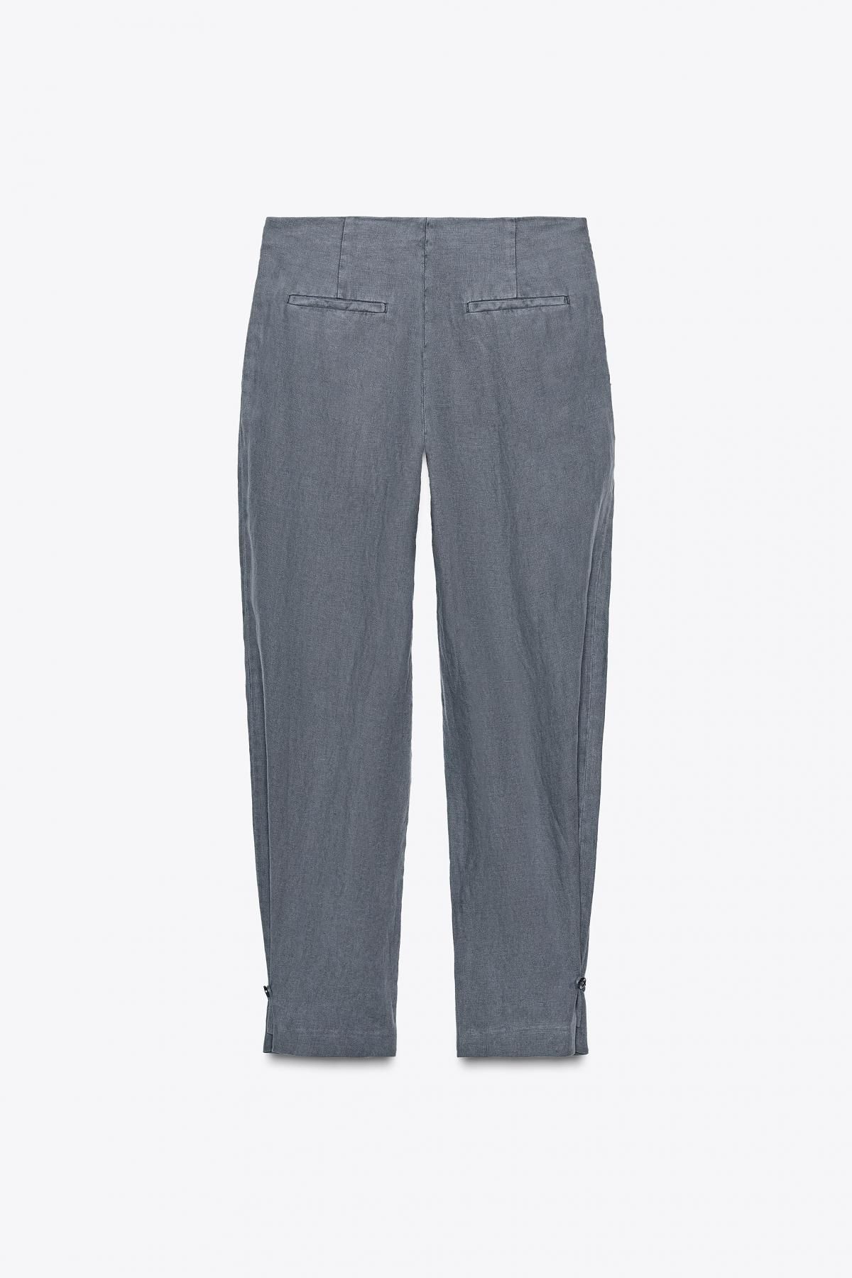 자라 테크니컬 린넨 와이드 플리츠 팬츠 3736/250 MID-GREY - 상세 이미지 4