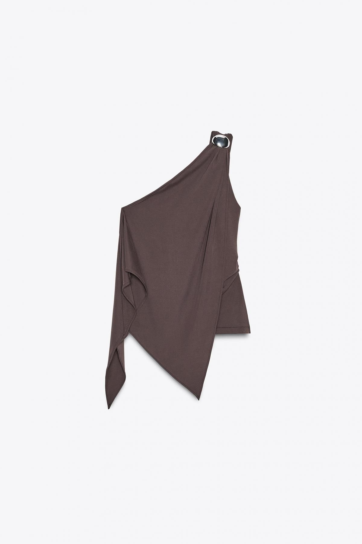 자라 비대칭 메탈장식 크레이프 탑 1198/452 BROWN - 메인 이미지