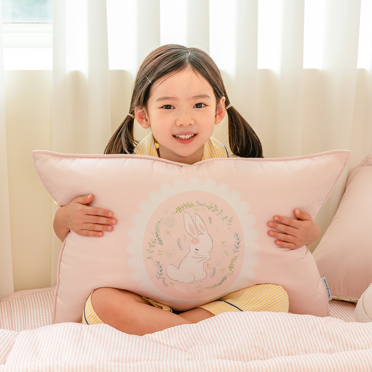 알러지케어 캐릭터 누빔 키즈베개커버 All Season 앤래빗 핑크 (토끼), 40x60cm