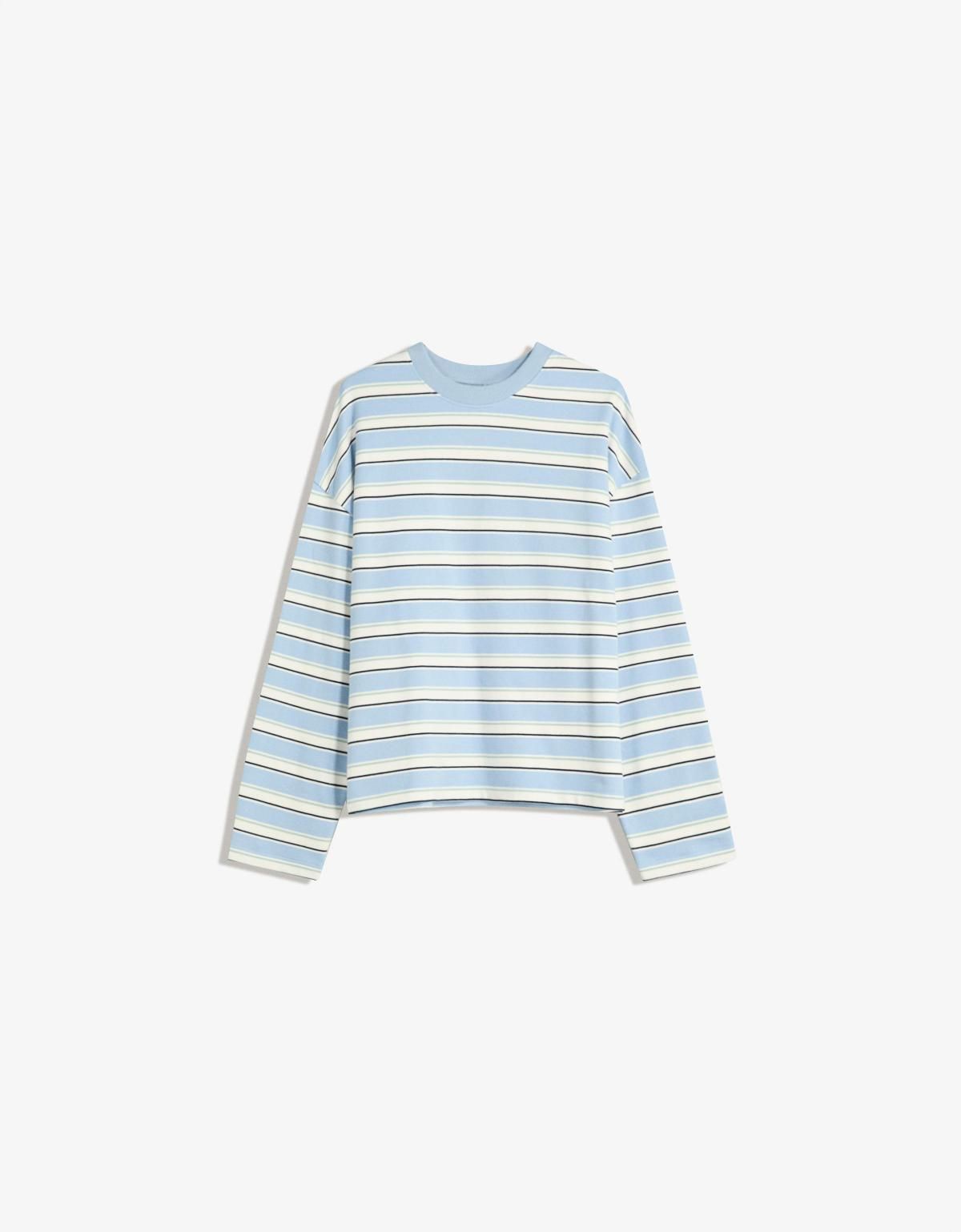 버쉬카 스트라이프 라운드넥 니트 긴팔 캐주얼 스웨터 7073/190 LIGHT BLUE - 상세 이미지 3