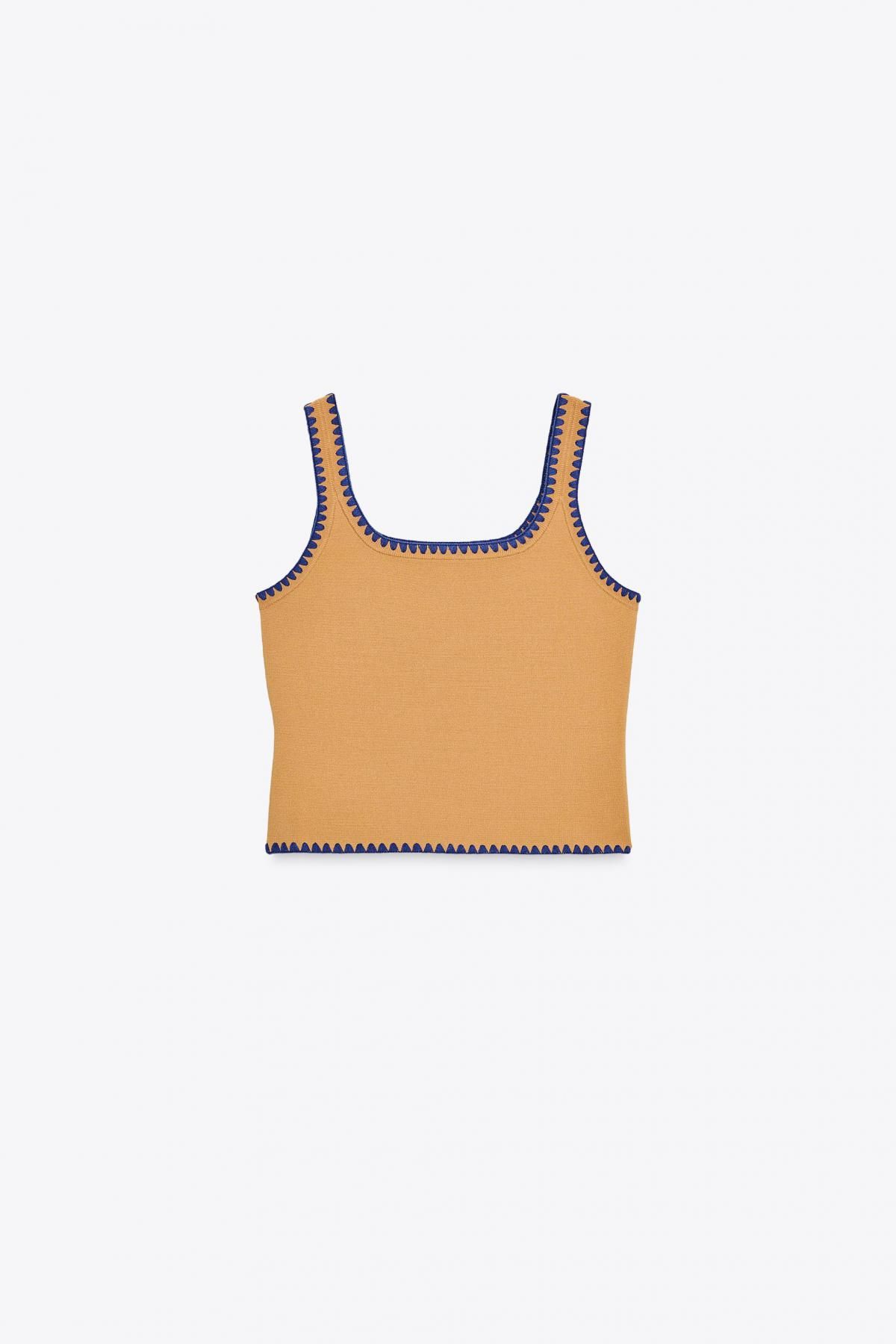 자라 배색 자수 크롭 니트 민소매 탑 2142/105 MID-CAMEL - 메인 이미지