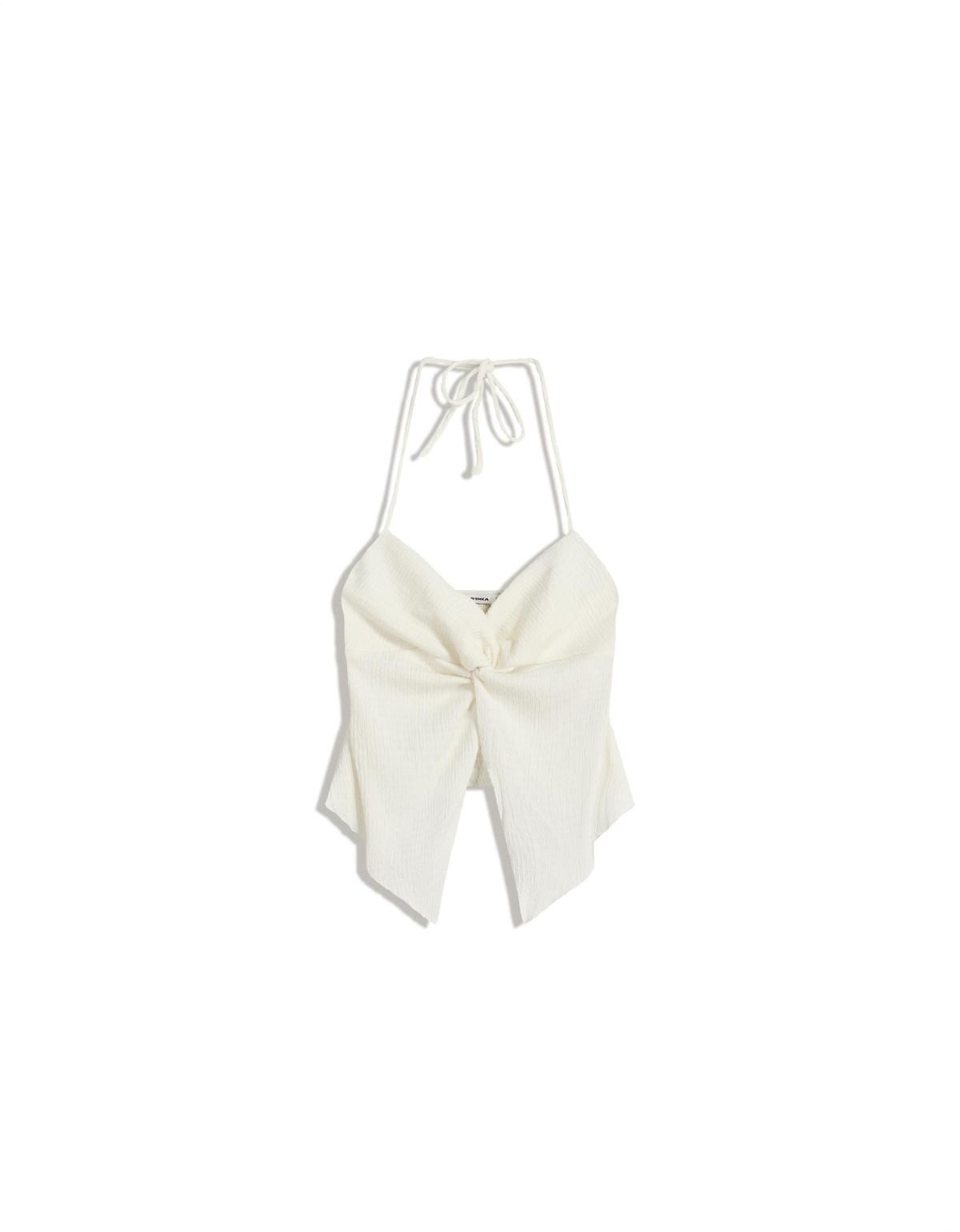 버쉬카 텍스처 리본 민소매 홀터넥 탑 8701/360 OFF WHITE - 상품 이미지