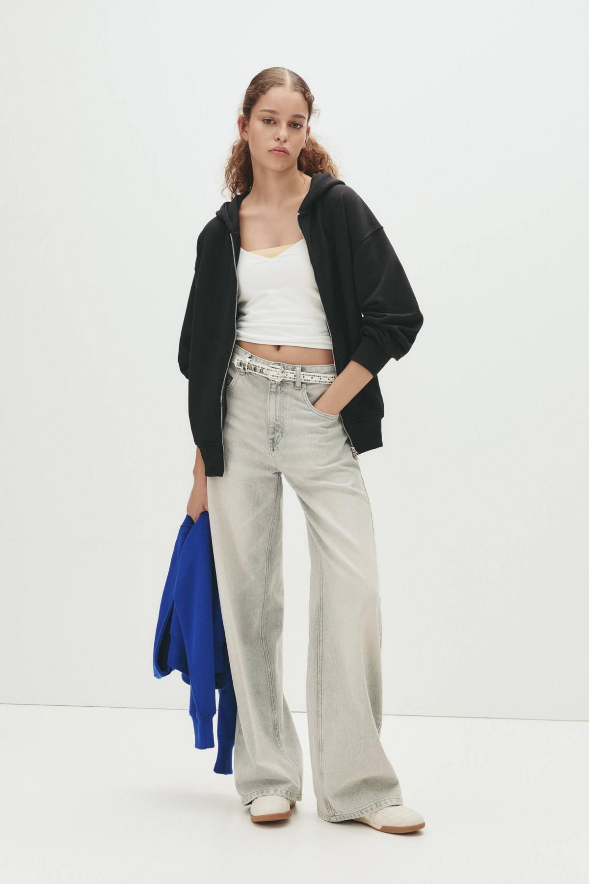 풀앤베어 오버사이즈 캐주얼 집업 후드티 3594/358 BLACK - 상세 이미지 5